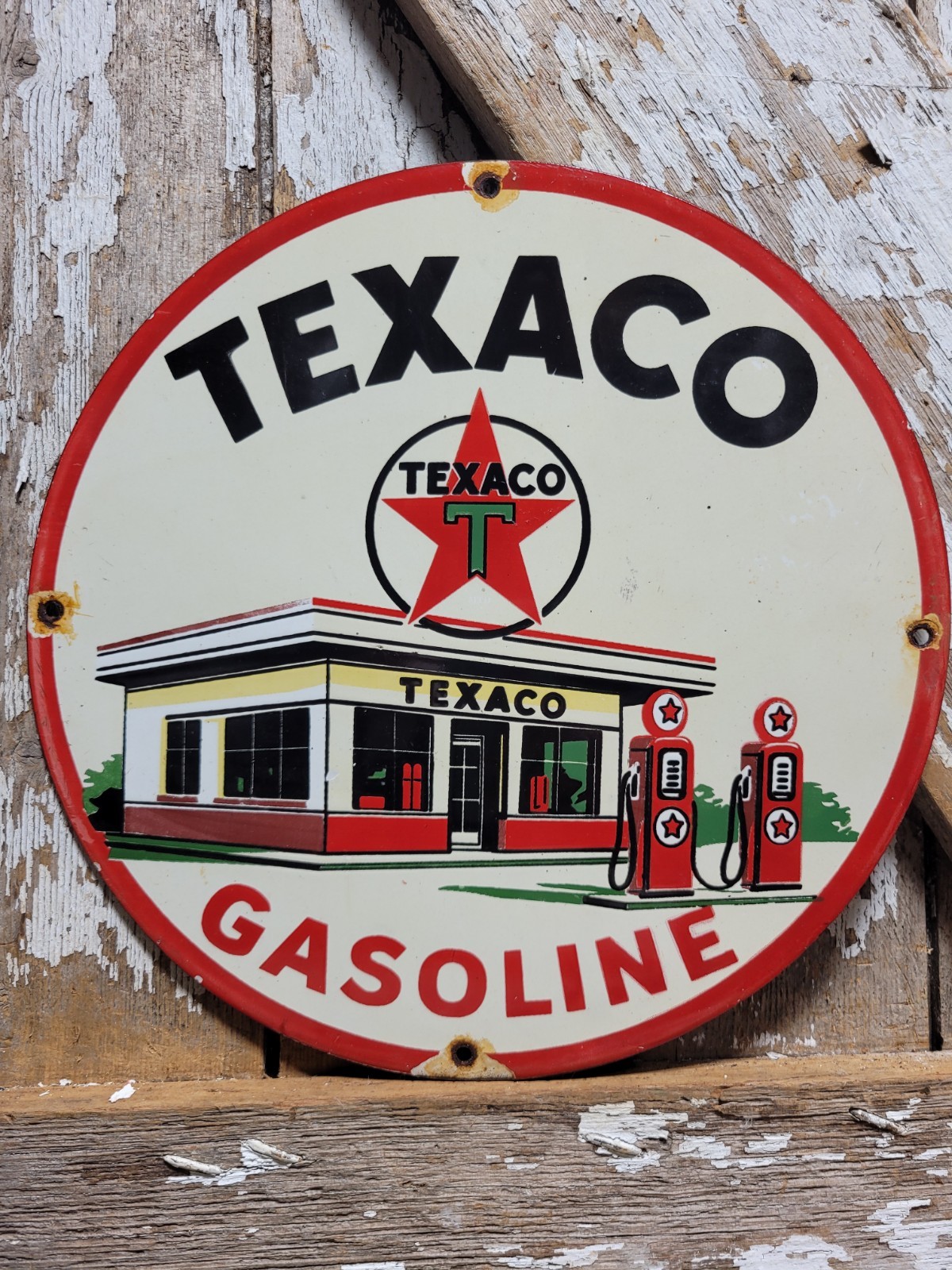VINTAGE TEXACO PORCELAIN SIGN RARE OLD GARAGE GAS PUMP PLATE 12