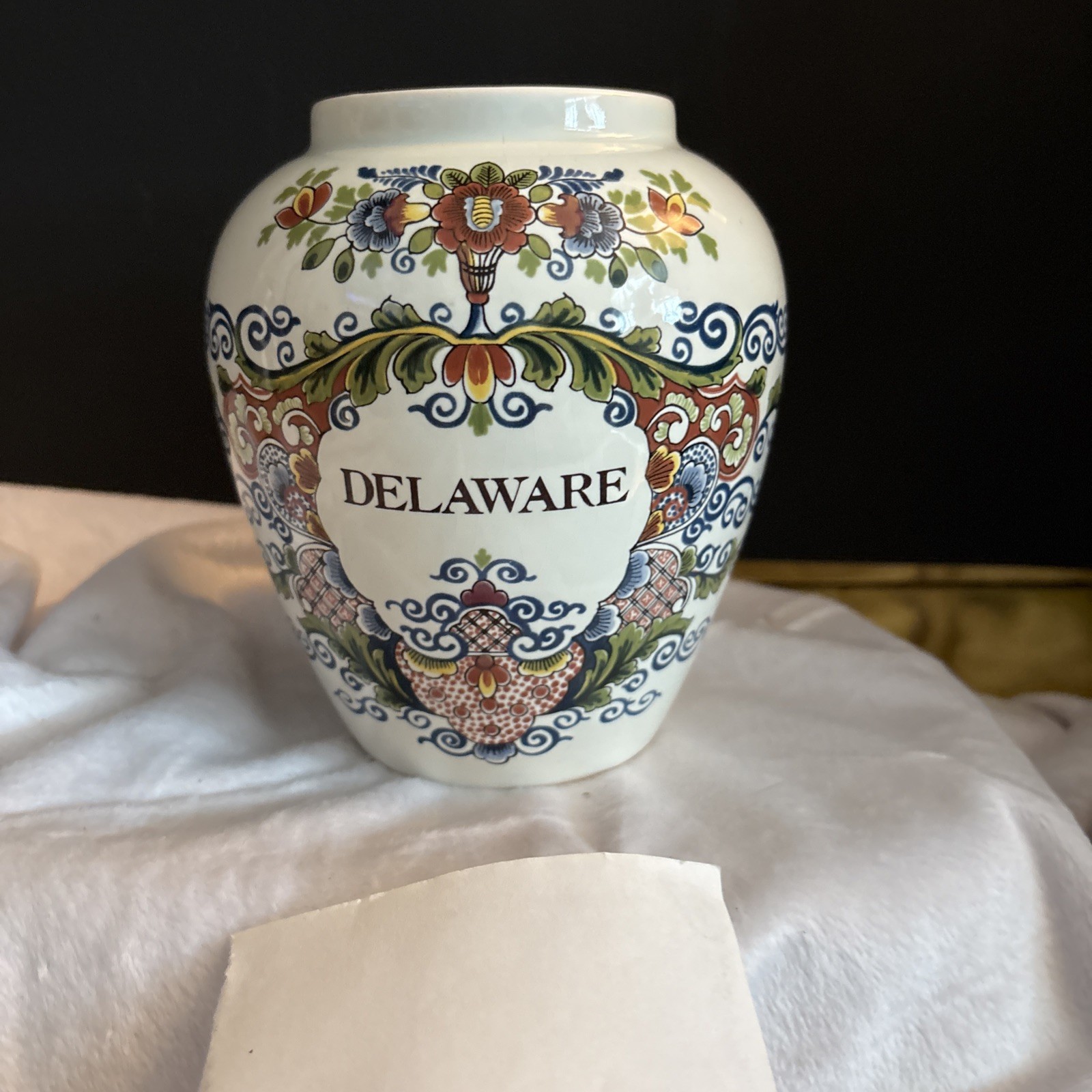 Antique Delft “Delaware” Tobacco Jar -No Lid 6.0” Tall