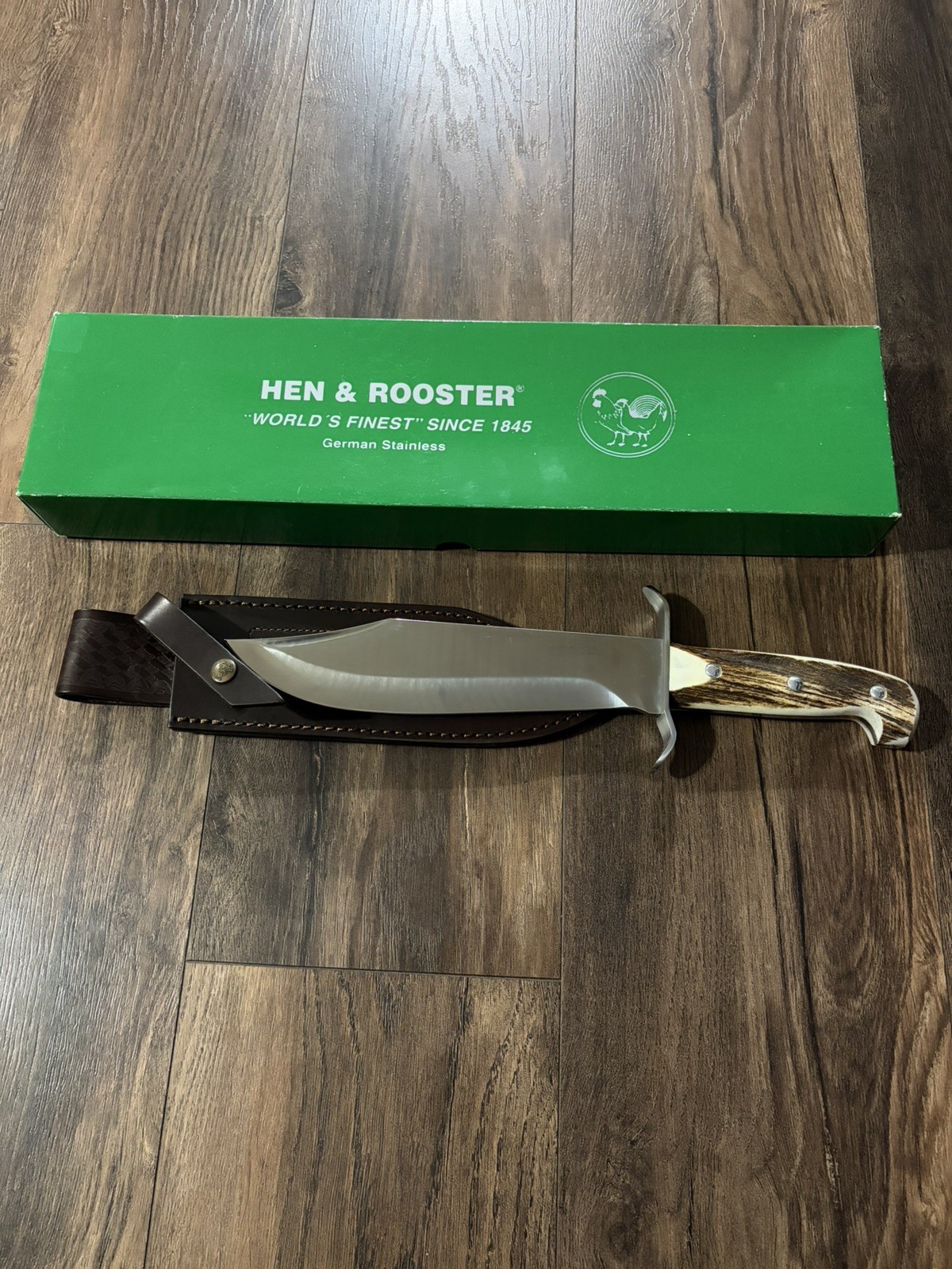 1985 Hen & Rooster HR-0008 German steel Hunting Knife Stag with Sheath