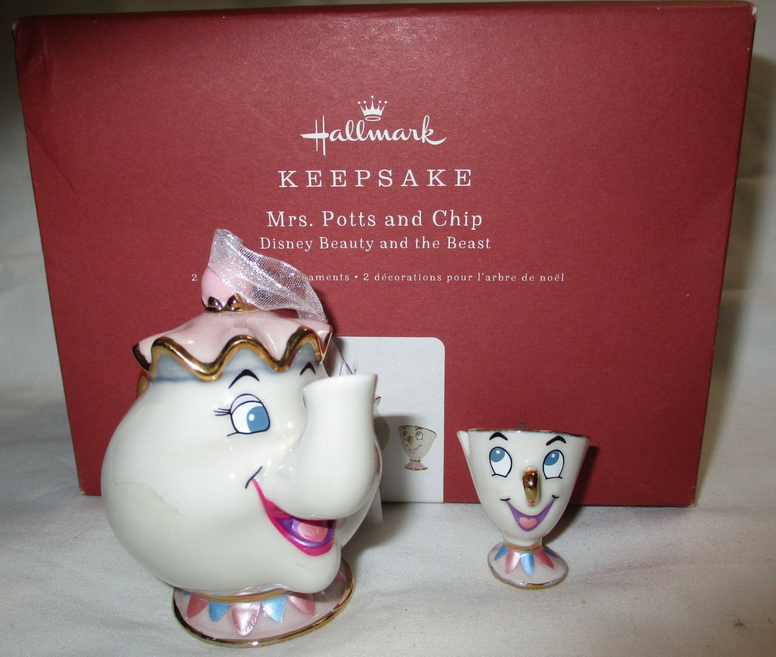 HALLMARK KEEPSAKE BEAUTY AND THE BEAST ORNAMENT SET MRS. POTTS & CHIP NEW W/ BOX