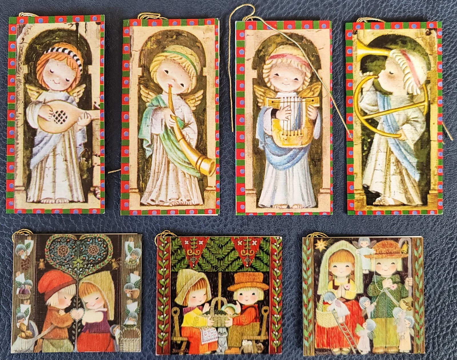 7 Rare Vintage Holiday Gift Tags different designs, Printed in Spain. See below.