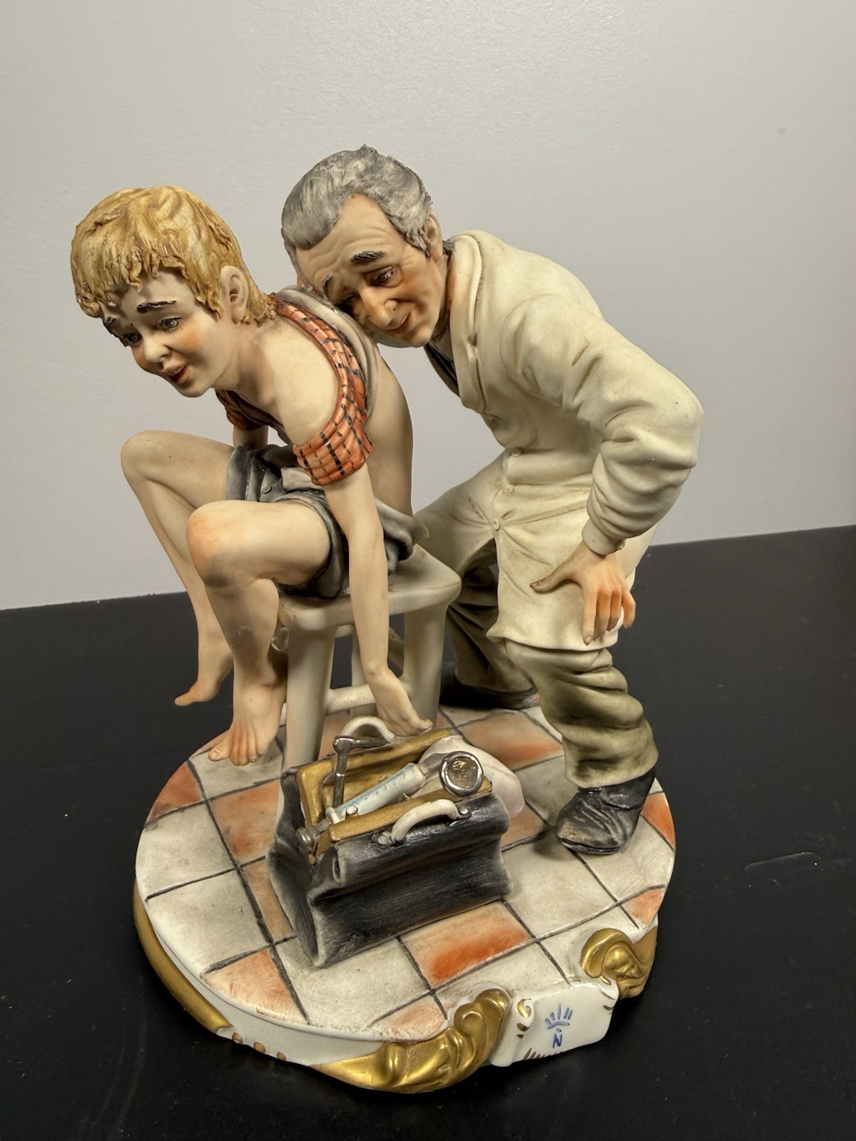 Vintage Italian Porcelain Figurine Doctor Examining Boy Hand Sculpted Italy 358