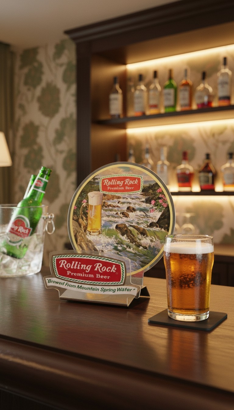Rare 1979 Rolling Rock Premium Beer Acrylic Napkin Holder Display Latrobe PA