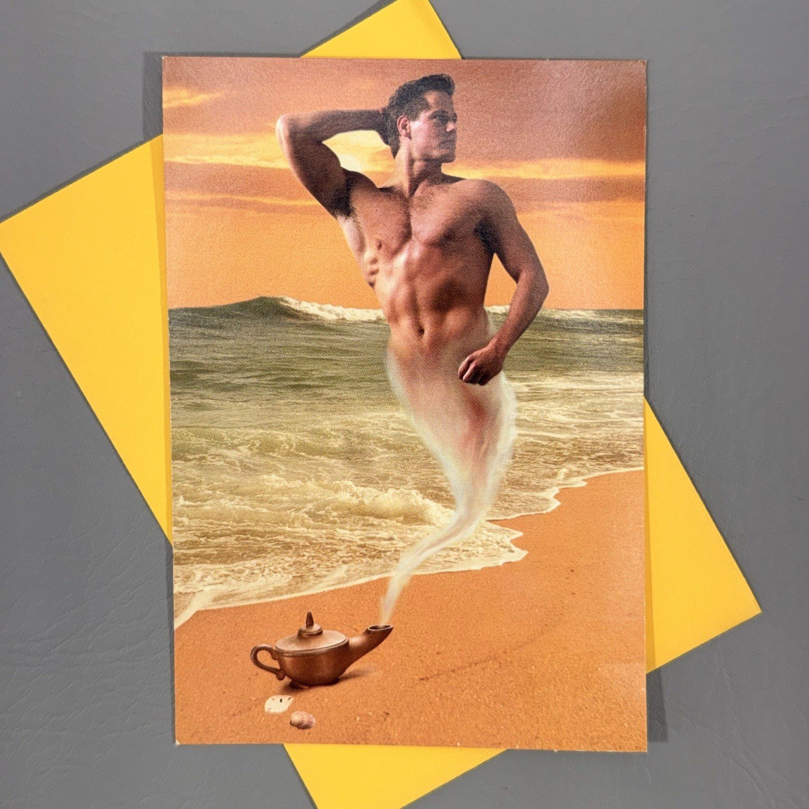 Vintage Hallmark Happy Birthday Card Male Genie Beach Funny Adult Humor Sexy Fun