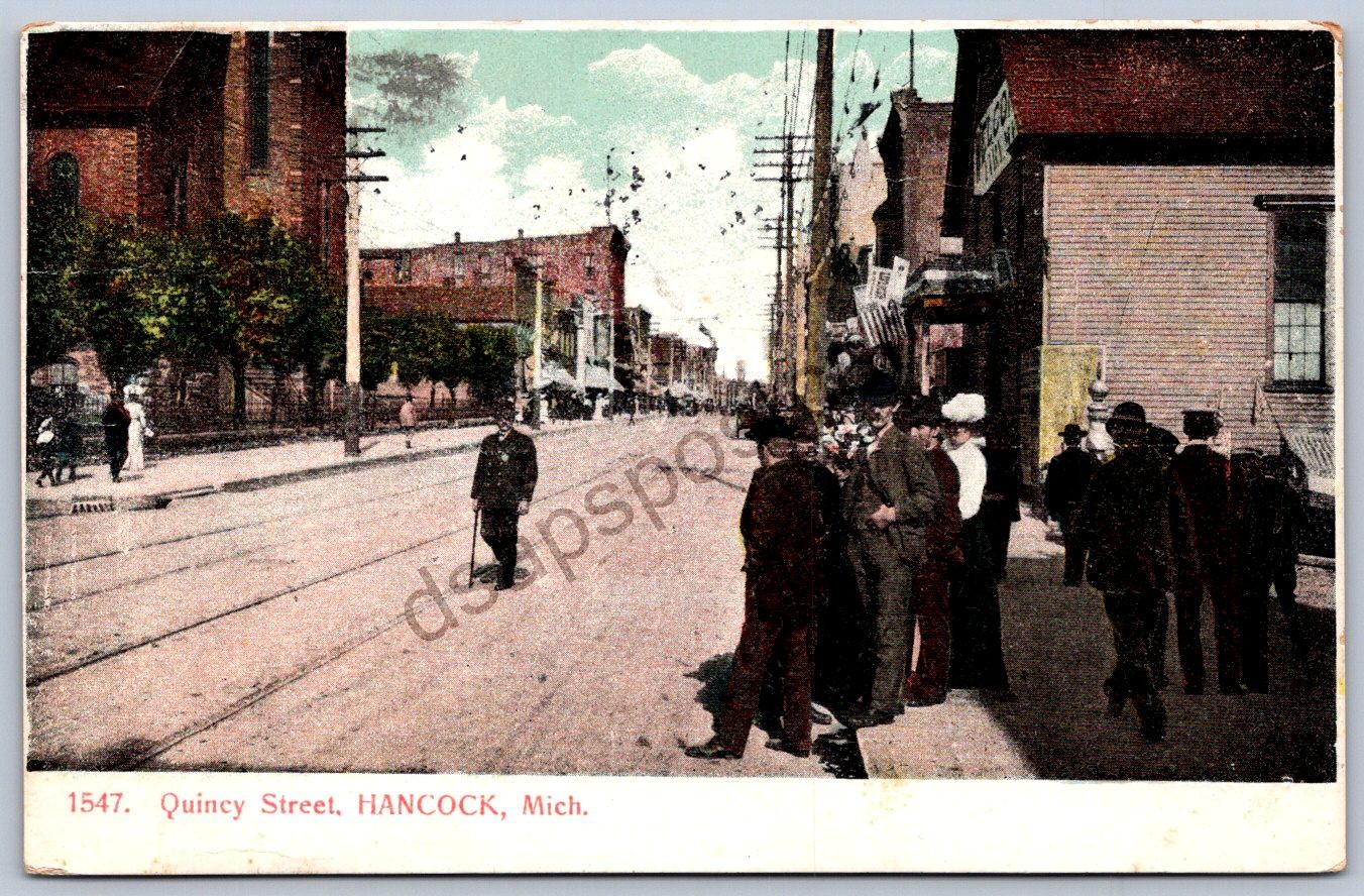 K49/ Hancock Michigan Postcard c1910 Quincy Street Stores 20