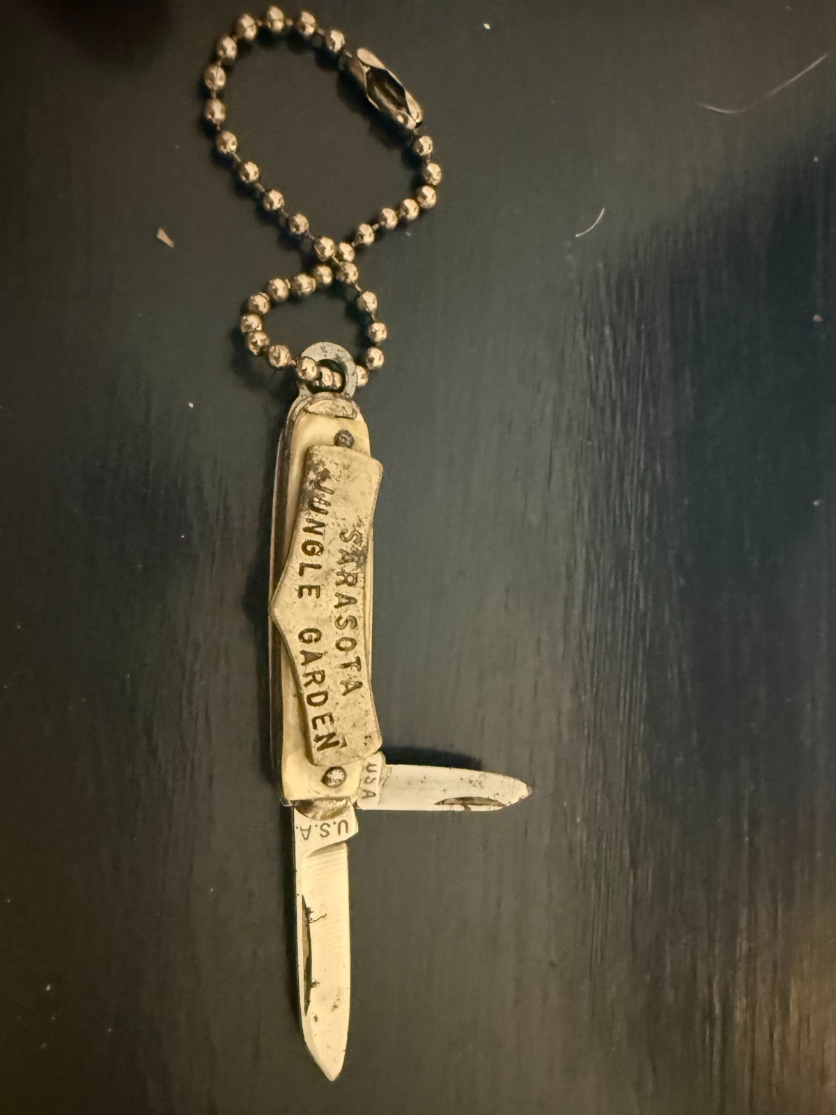 Vintage mother of Pearl Miniature Pocket Knife Keychain Sarasota Jungle Gardens 