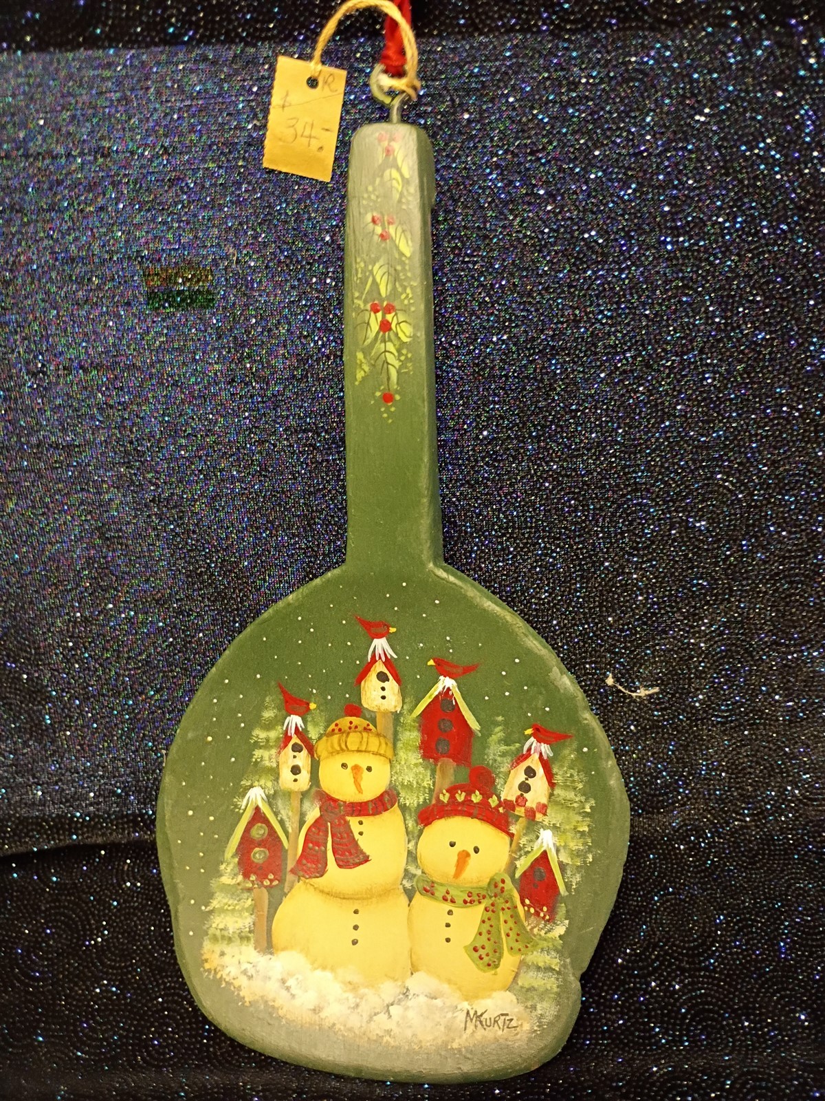 Toleware Antique Folk Art Shovel Plaque Maria Kurtz Original Hand Painted Signed