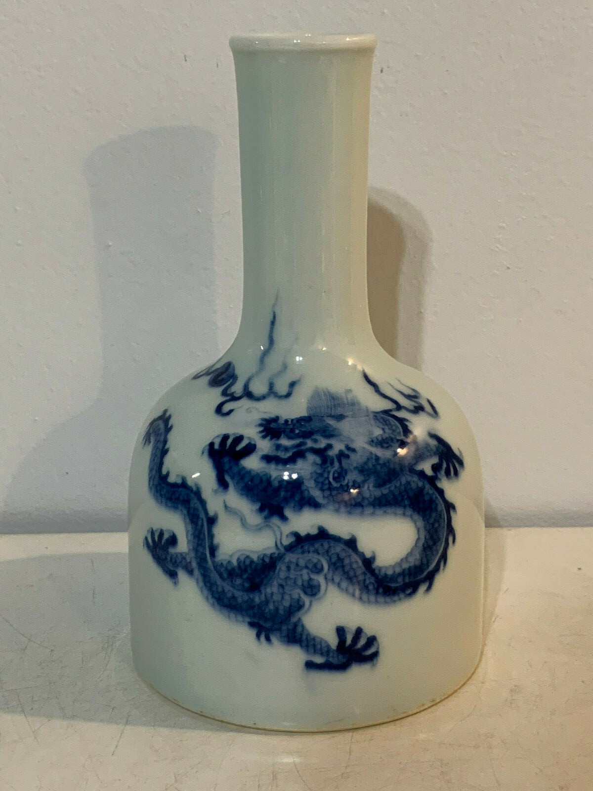 Chinese Blue White Porcelain Dragon Mallet Vase Kangxi Mark Imperial 5-Claw