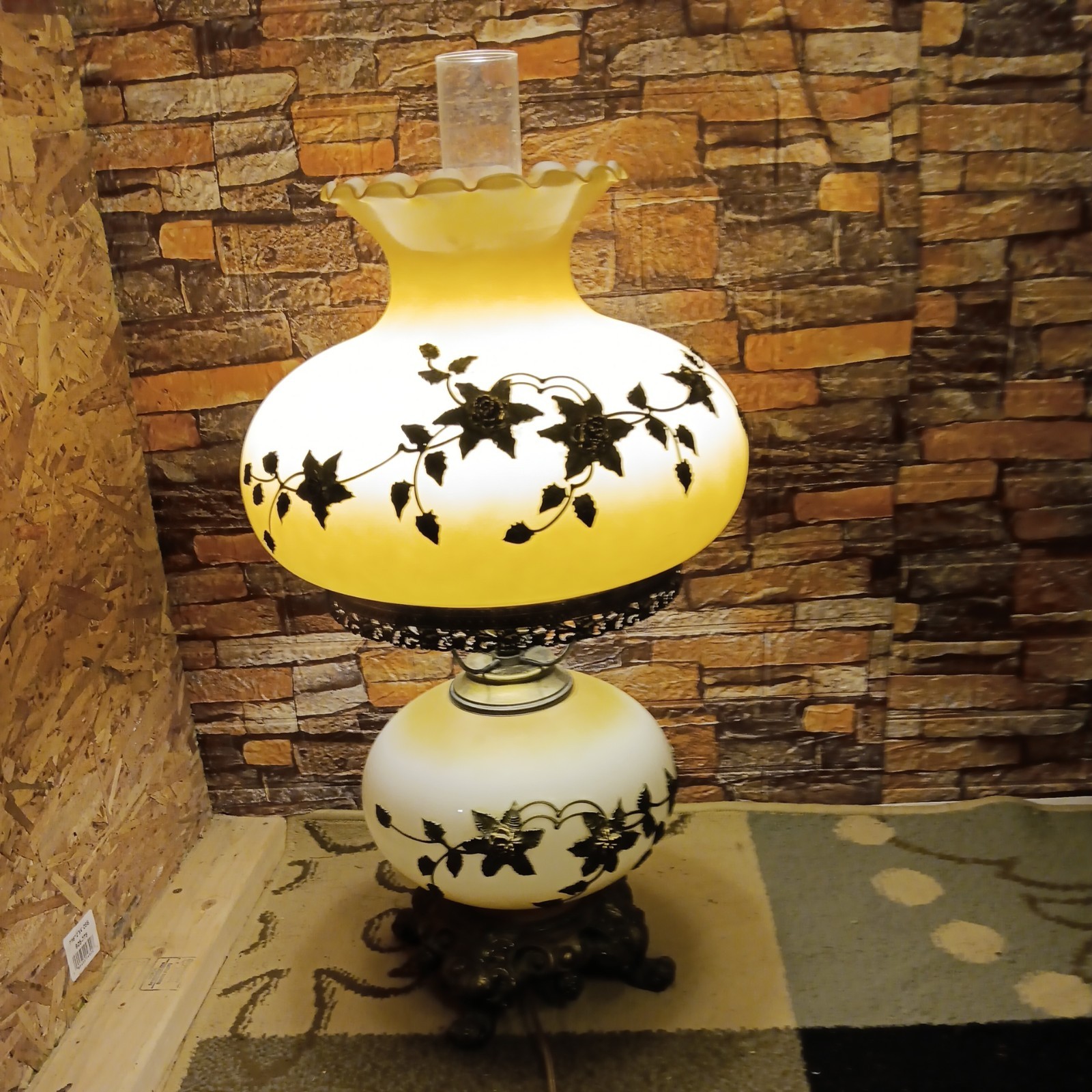  Antique MCM Falkenstein Hurricane Hollywood Regency Lamp Embossed Bronze Floral