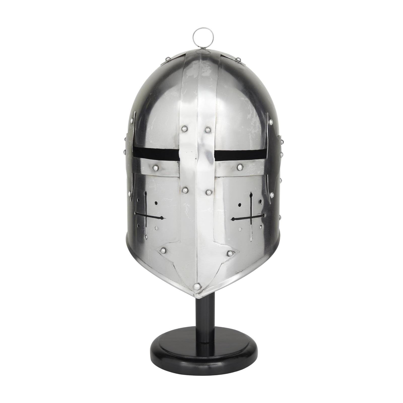 Deco 79 Metal Medieval Knight Crusader Helmet with Black Wood Stand, 9