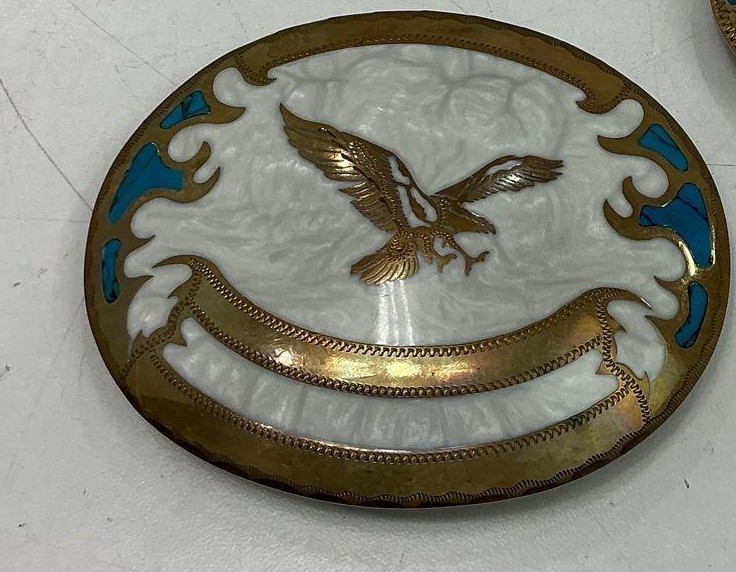 Vintage Johnson & Held Eagle Belt Buckle Handcrafted Turquoise & MOP Inlay. 