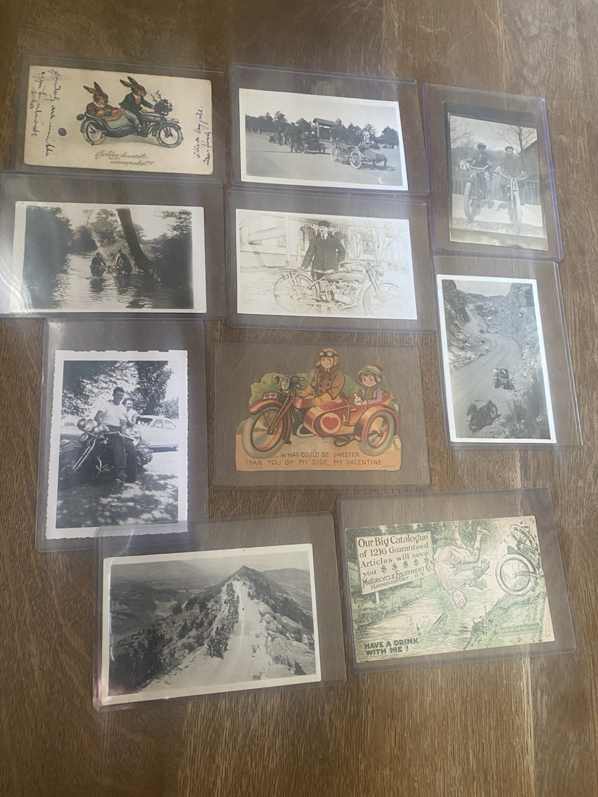 01: Lot of Ten Antique Motorcycle Related Images Vintage Photos Postcards RPPC