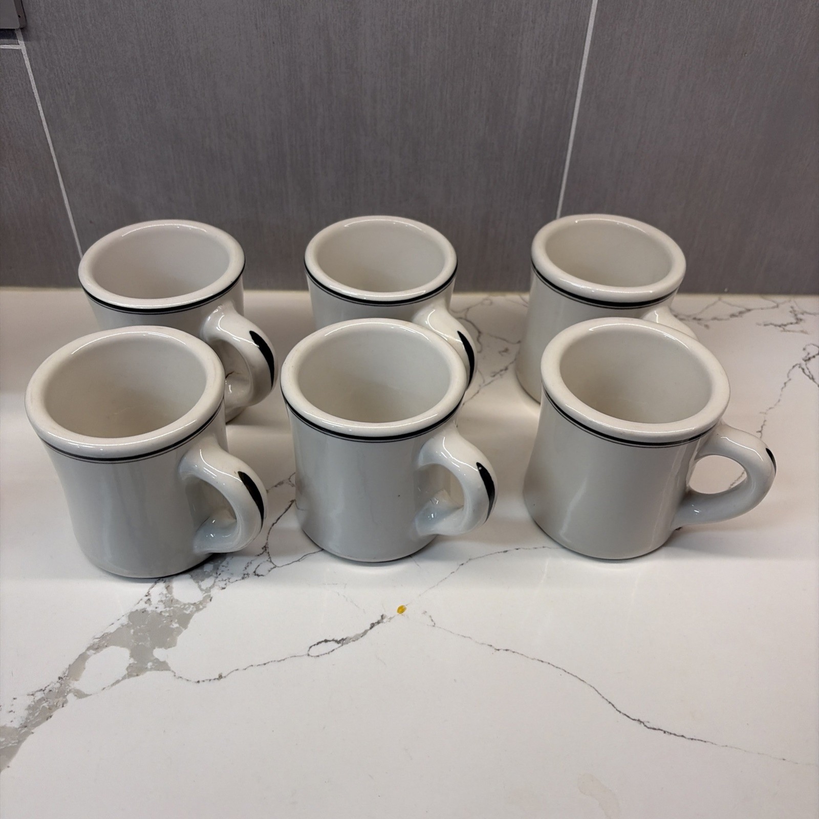 Vintage Victor Green Striped Heavy Coffee Restaurant Mug Set Of 6 Diner Ware-6oz