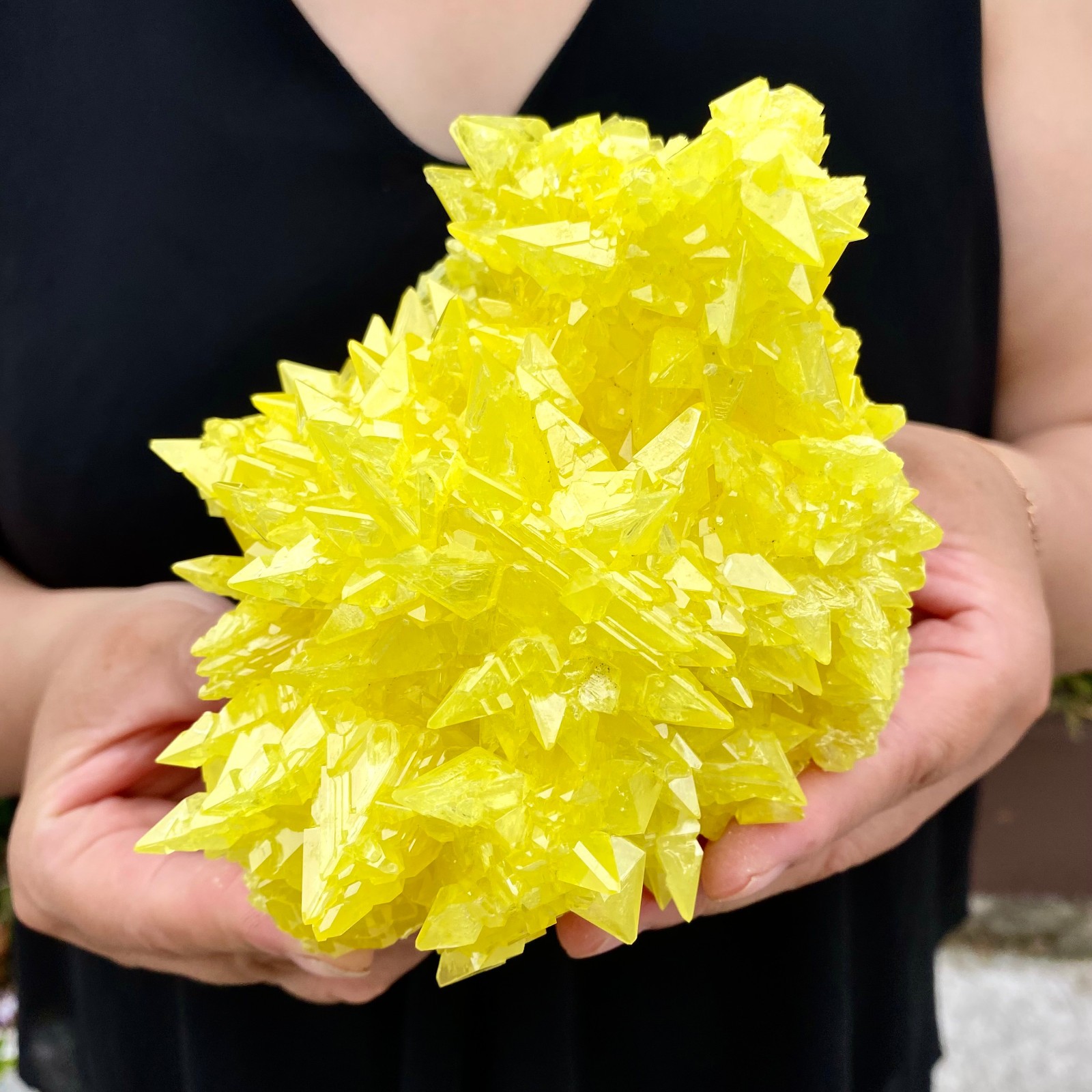 Rare Natural yellow sulfur crystal quartz crystal mineral specimen 1.6LB
