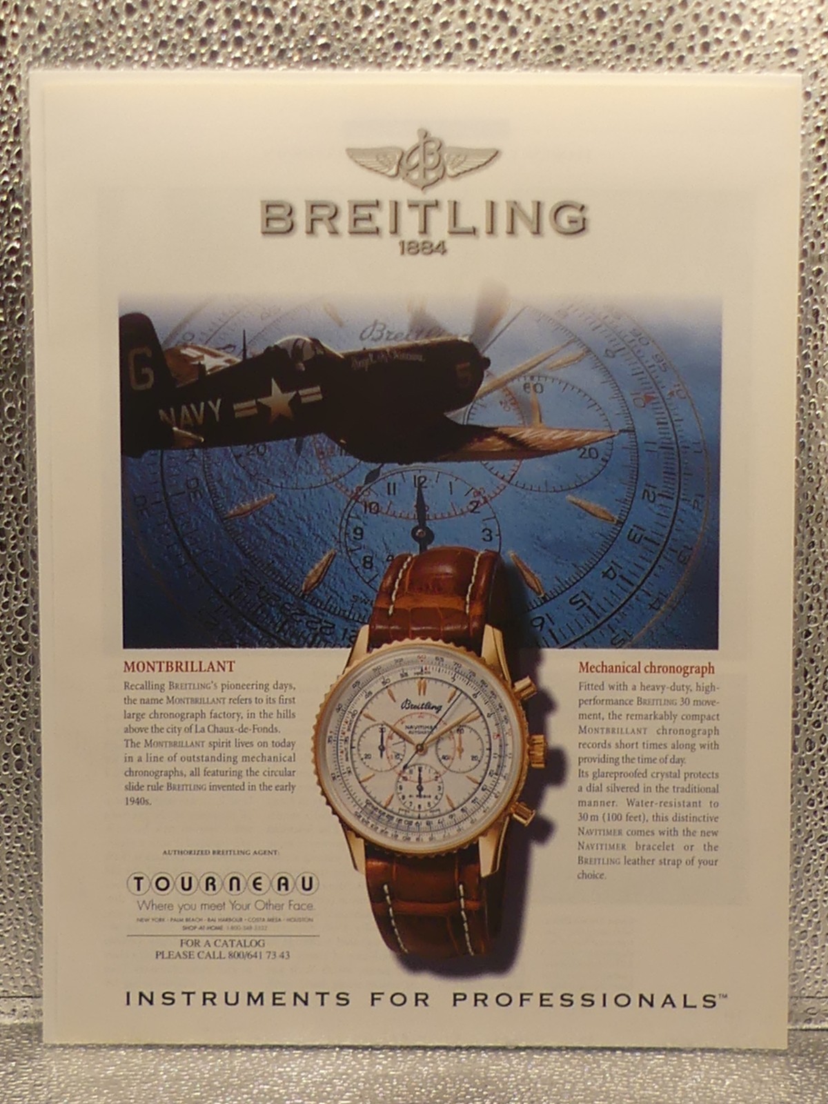 Vintage Breitling Navitimer Watch Tourneau 1998 Print Advertising Full Page Ad