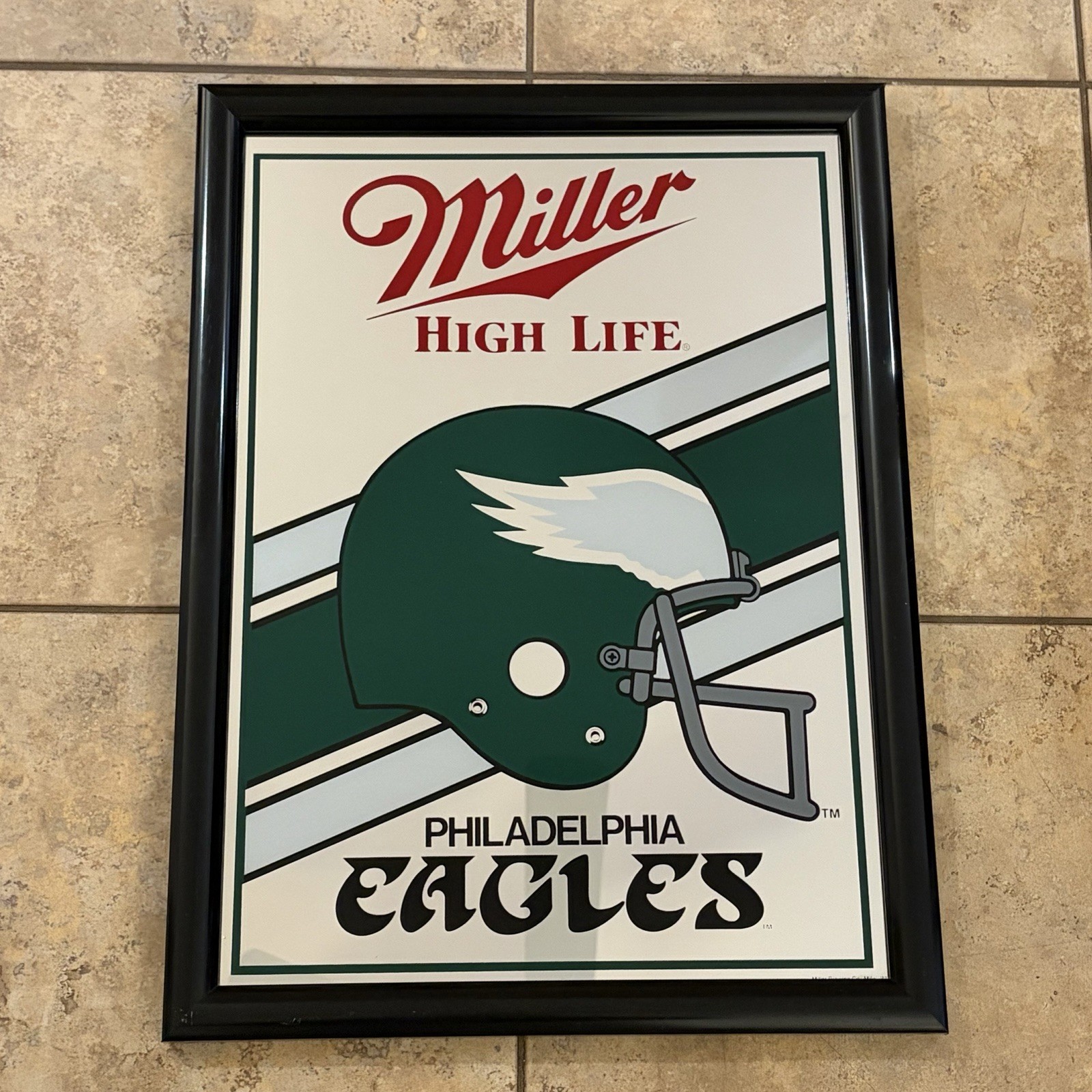 Vintage 80s-89s Miller High Life Philadelphia Eagles Bar Mirror Kelly Green NFL