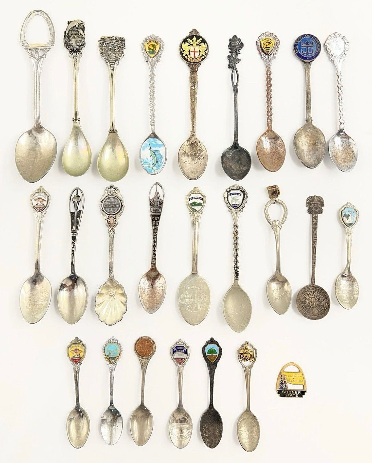 Vintage Souvenir Spoons Lot of 24 US States Travel Collector Enamel Mixed