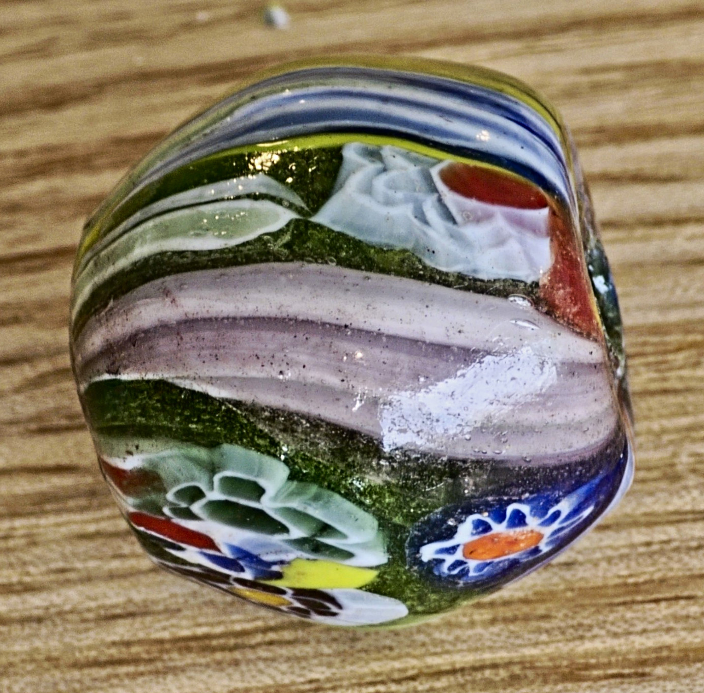 Vintage Venetian Murano Millefiori Glass Large Oval Focal Bead