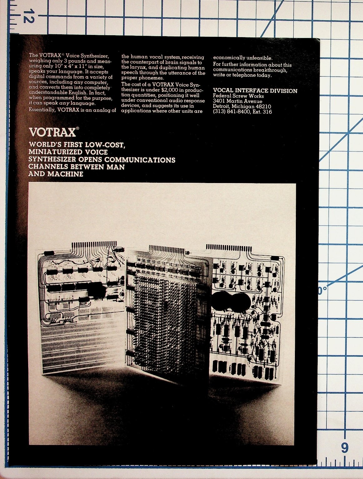 VOTRAX Voice Synthesizer Vintage Print Ad 1970s Detroit Tech Ephemera