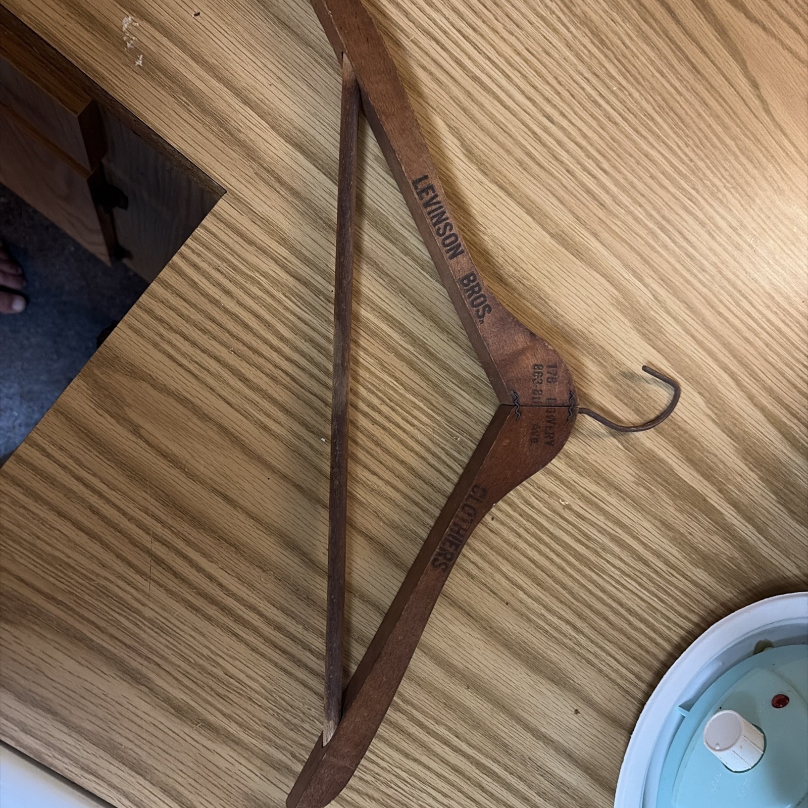 Vintage LEVINSON BROS CLOTHIERS  Clothes Hanger Wooden Vintage 8th ave BOWERY 