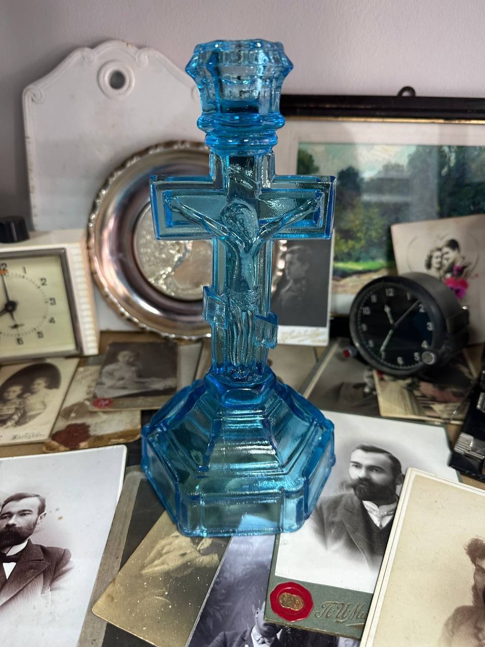 Candlestick Crucifix Orthodox Maltsovskoe Glass Tsarist Russia 19th century