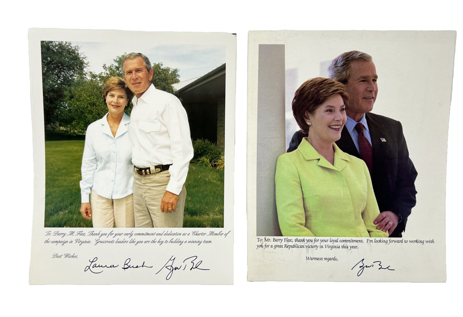 Set Of 2 Signed Photos George W. And Laura Bush Virginia Campaign