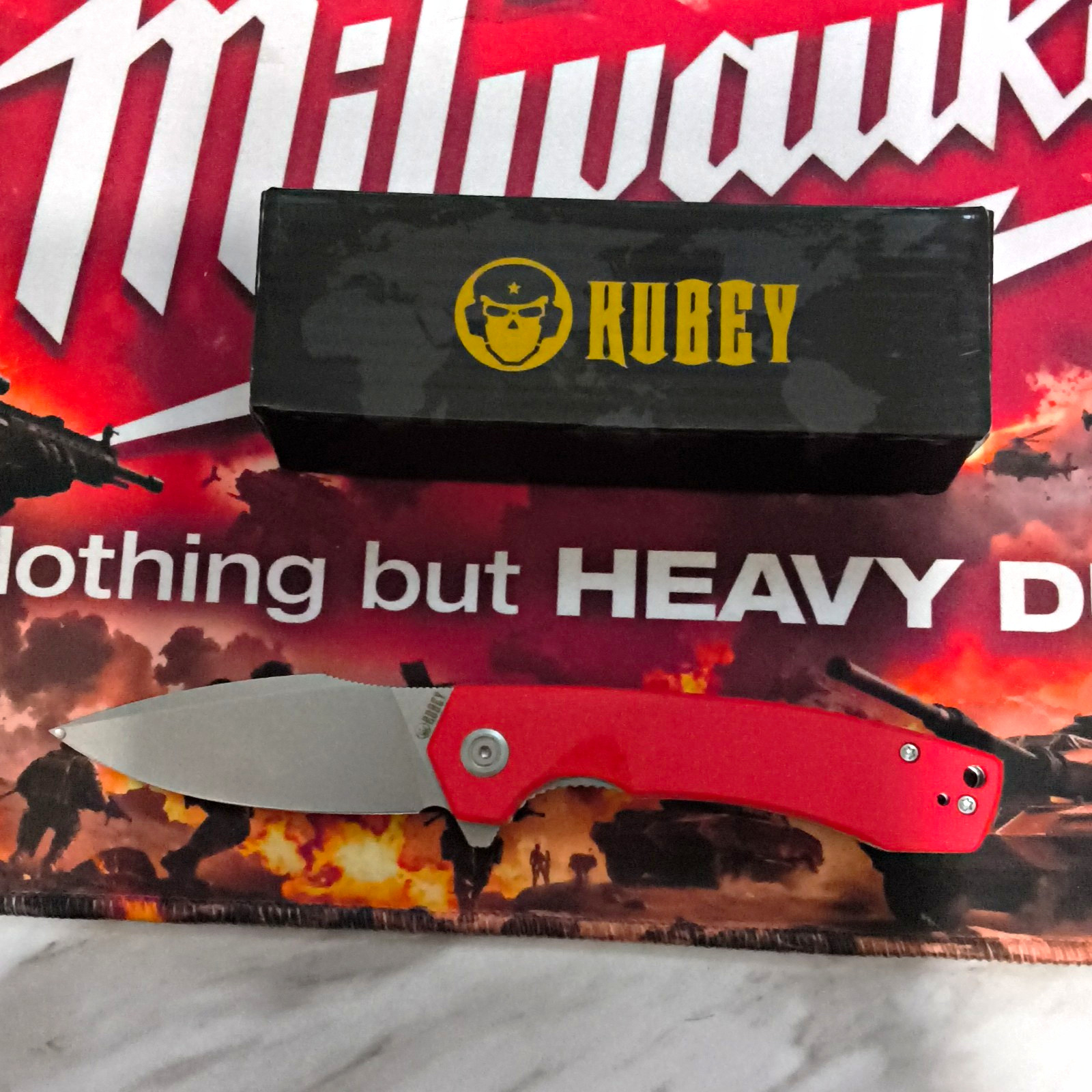KUBEY KU901V Pocketknife Manual Liner Drop Point Plain 14C28N G10 Red Clip