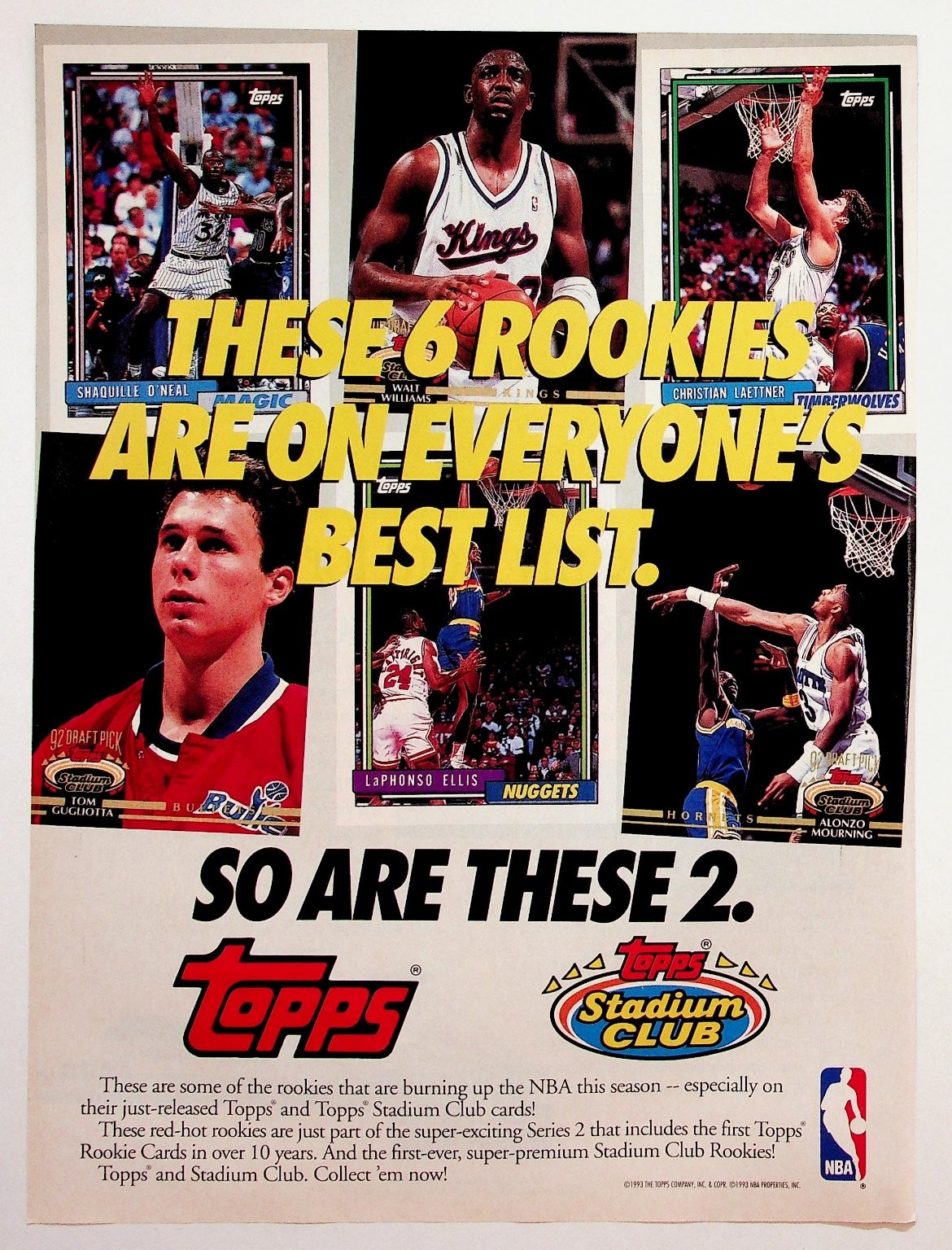 1993 Topps Stadium Club NBA Rookie Cards Magazine Ad Shaq Laettner Mourning