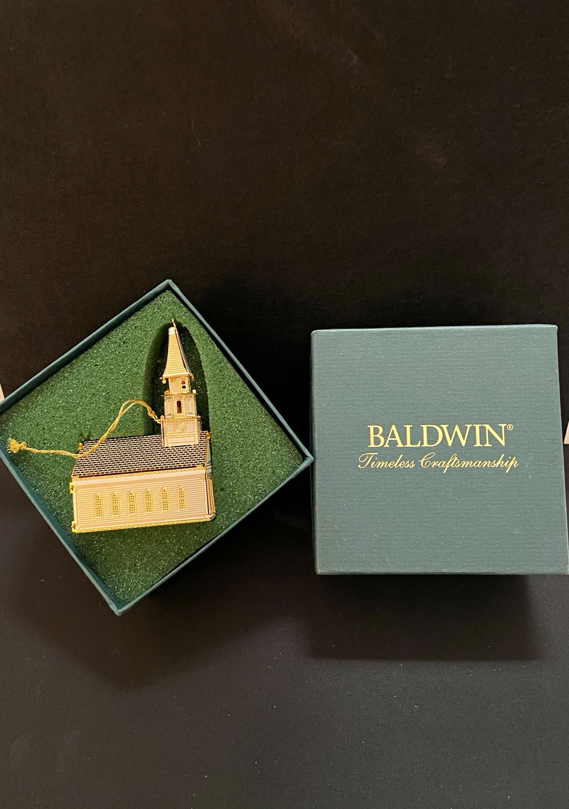 Vintage 1999 Baldwin 24k Gold Finished Brass New England Church Ornament NIB