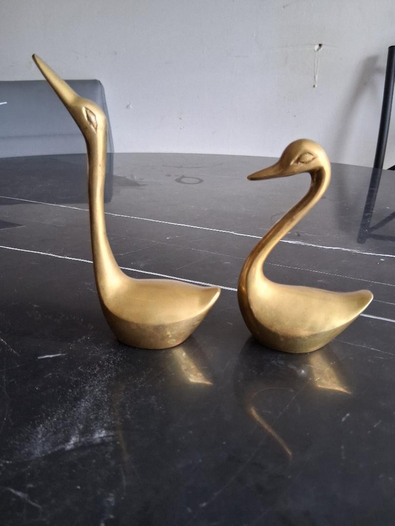 Vintage Set Solid Brass Swan Figurines