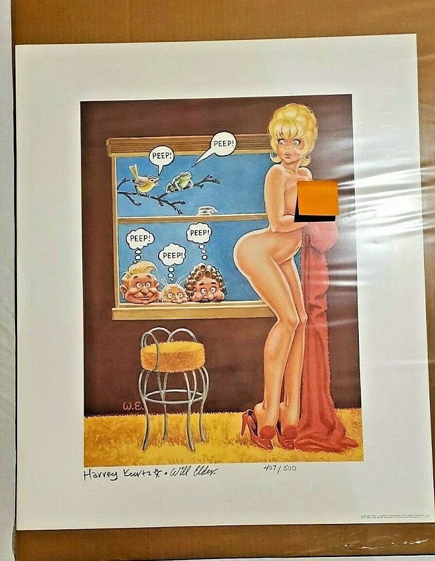 Playboy Little Annie Fanny WILL ELDER AUTOGRAPHED HARVEY KURTZMAN PEEP PRINT 