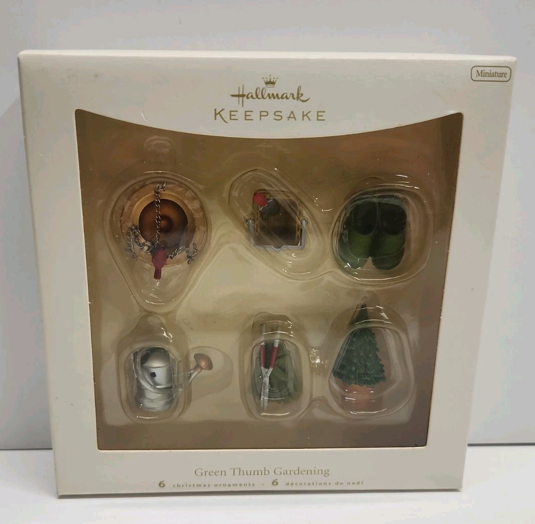 Hallmark Keepsake 2007 Green Thumb Gardening Set of 6 Miniature Ornaments Box