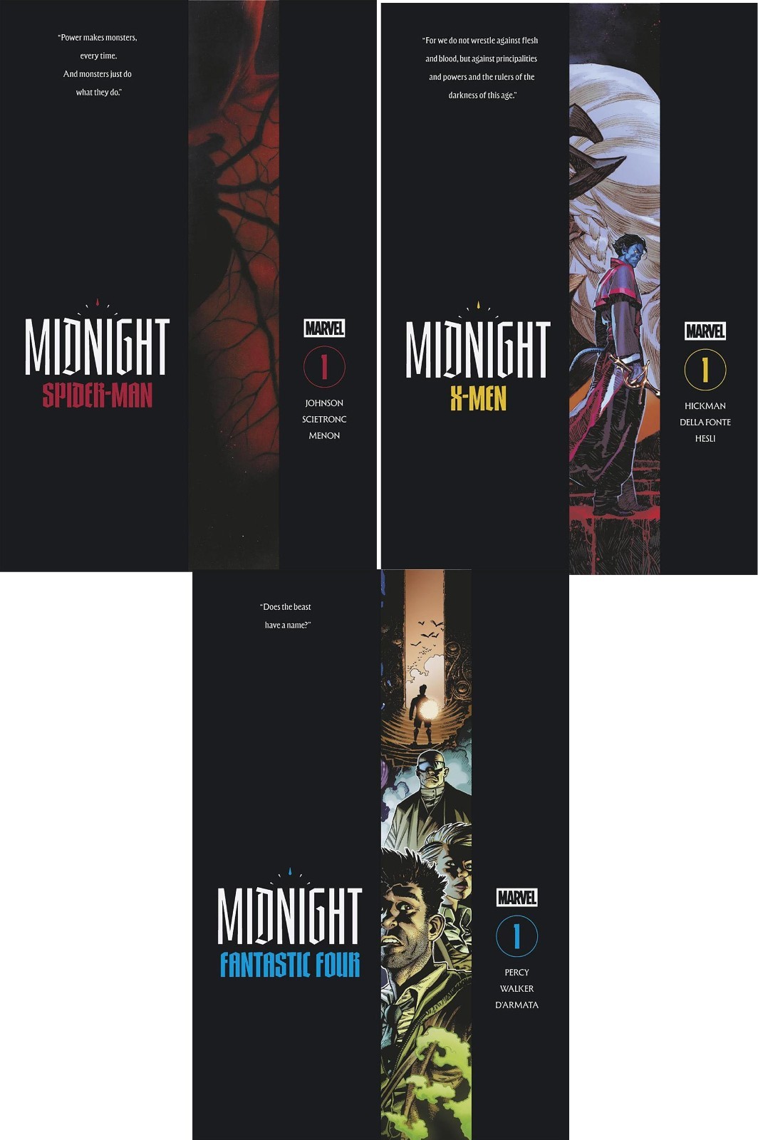 MARVEL MIDNIGHT #1 Set of 3 X-Men, Spider-Man, Fantastic Four Presale 10/7/26 NM