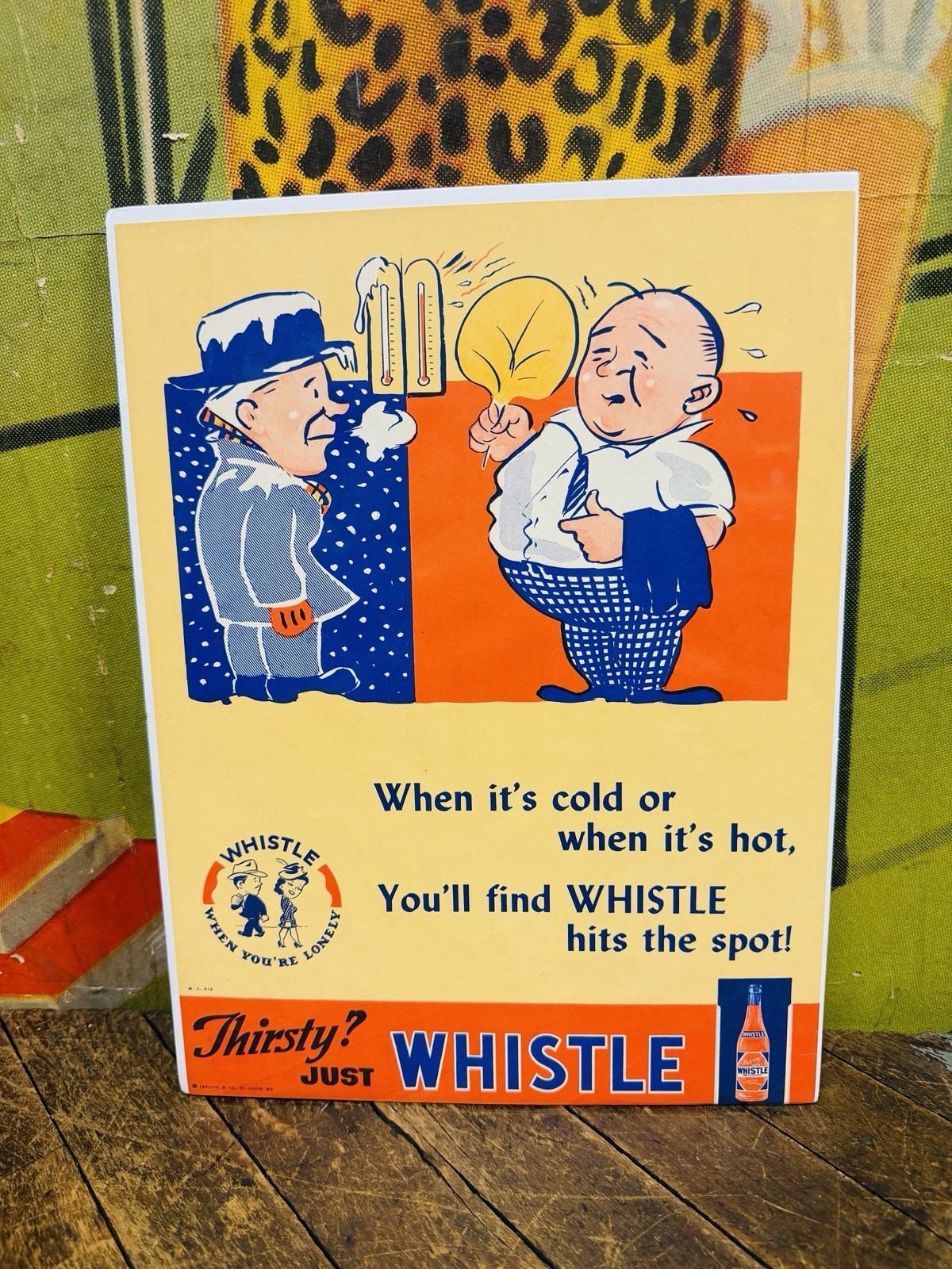 VINTAGE 1941 WHISTLE ORANGE SIGN COCA COLA COKE 7UP PEPSI ORANGE CRUSH DR PEPPER