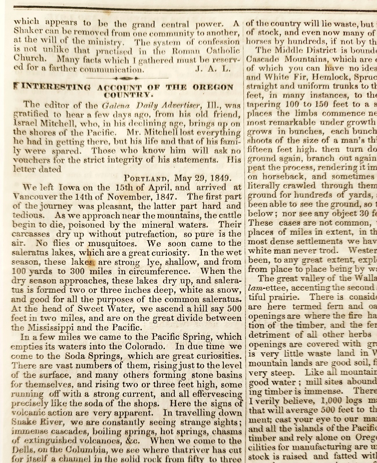 1849 Oregon Trail Pioneer Settlement Portland Columbia River History Article