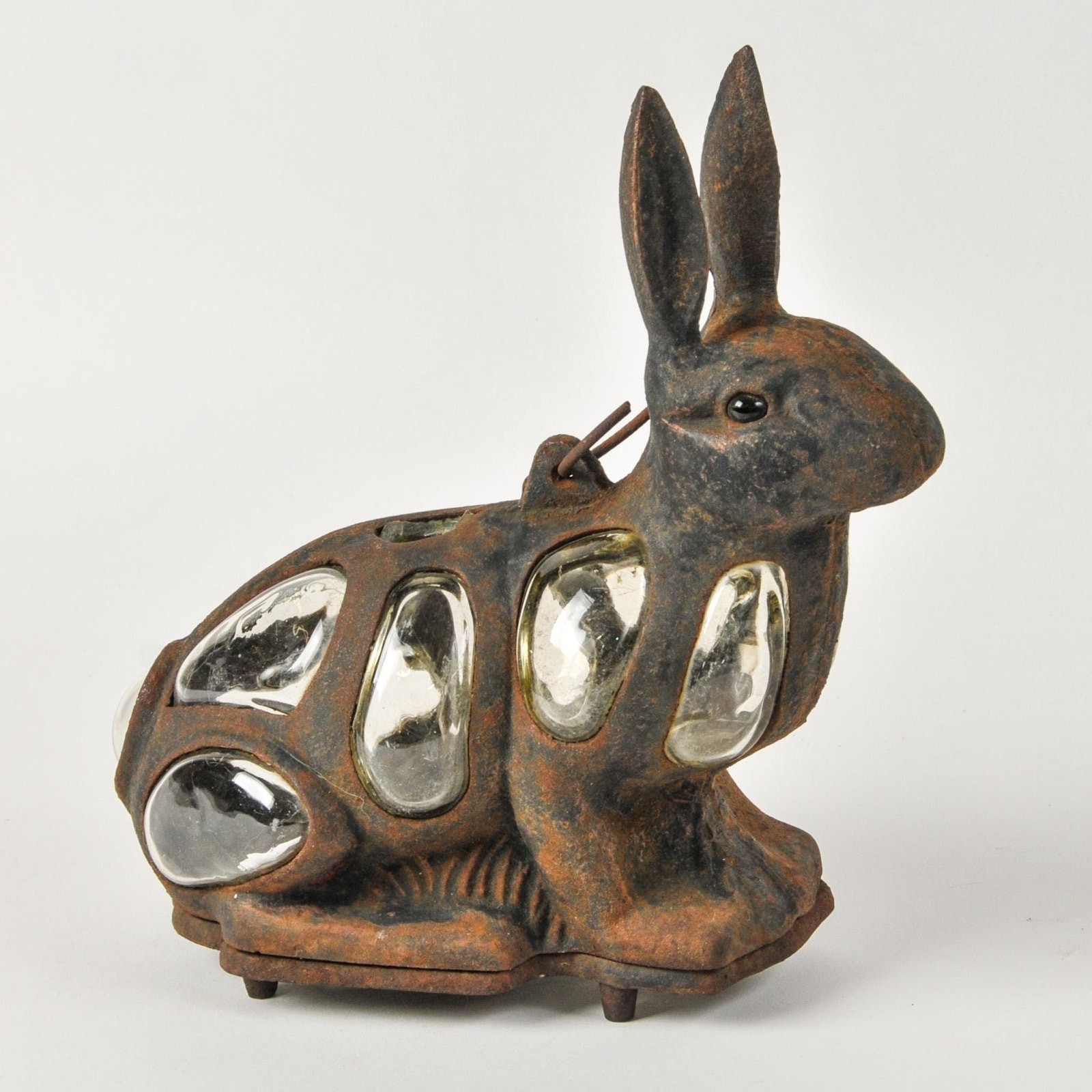 Vintage Cast Iron and Glass Rabbit Lantern