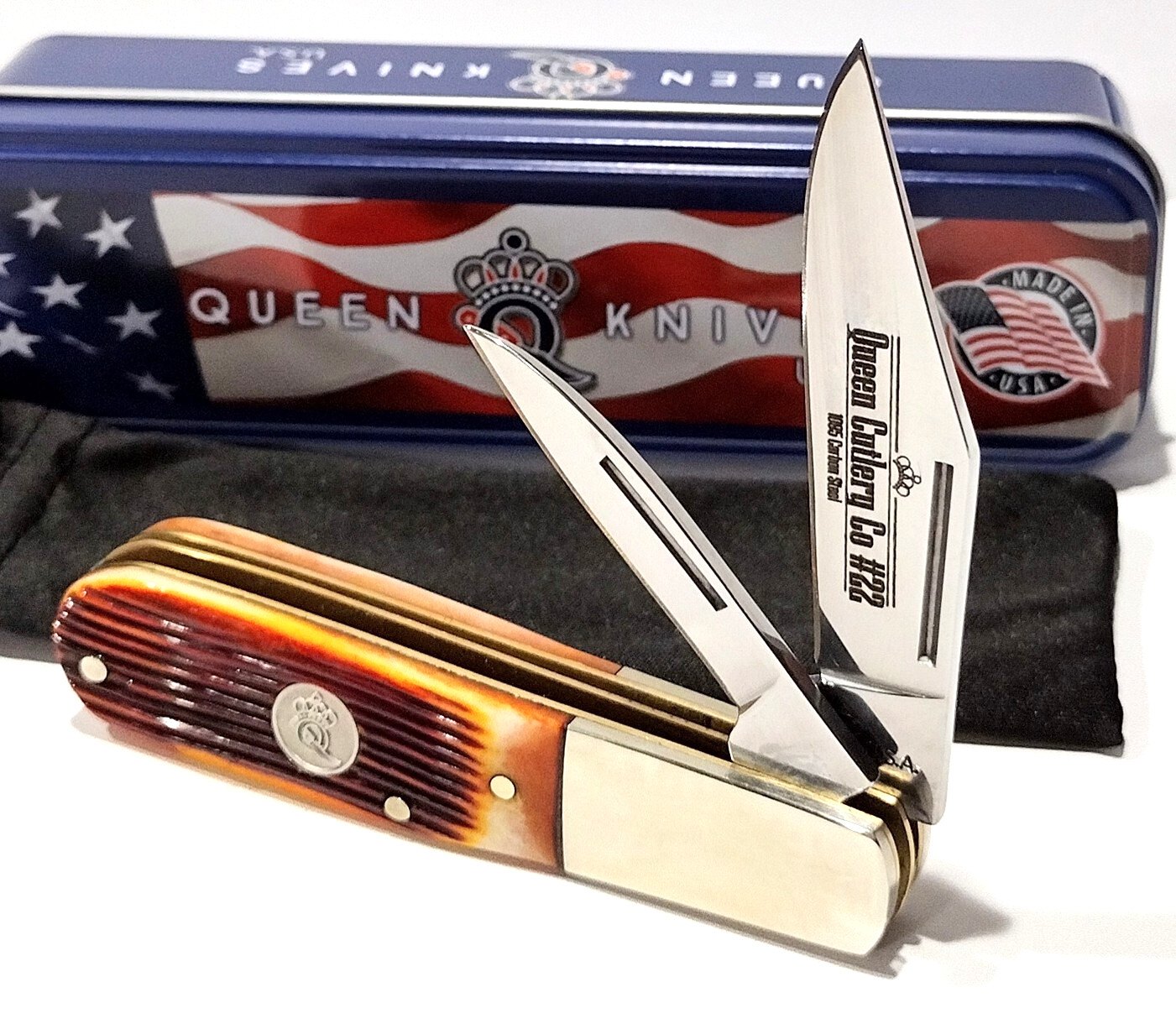 Queen USA Amber Winterbottom Jigged Bone Barlow Folding Pocket Knife QAWB281 EDC