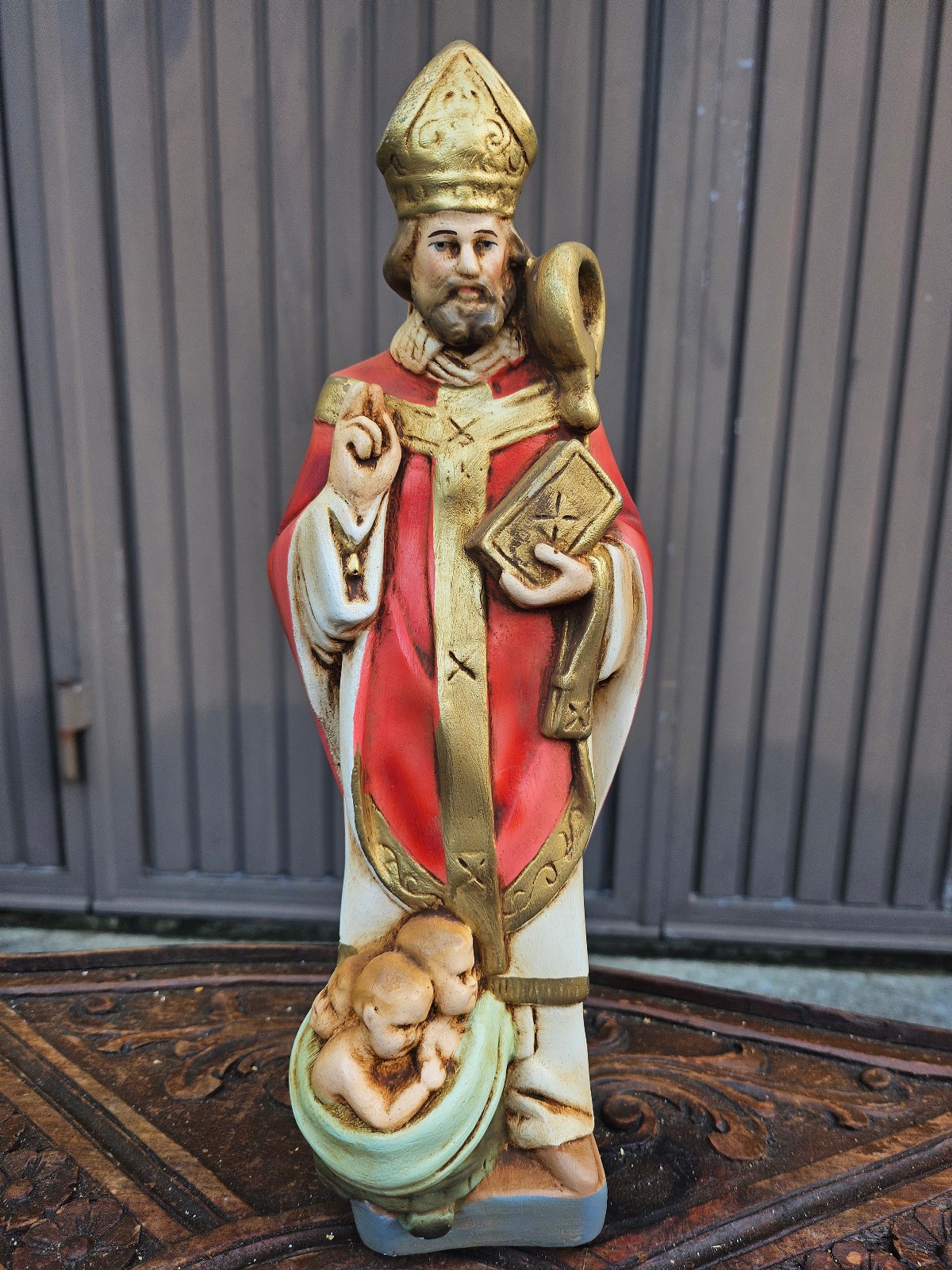 Vintage saint nicholas children Religious chalk statue