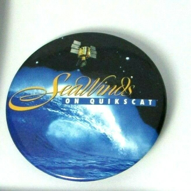 Vintage Pinback Button SeaWinds On Quikscat  microwave radar wind speed weather