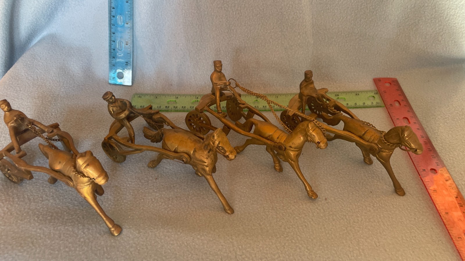 Vintage Solid Brass Harness Racing Horse Reins Figurines Lot of 4