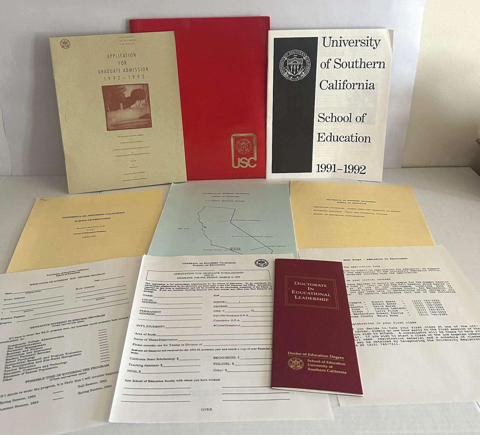 USC 1991 1992 1993 Application Folder School of Education Doctorate Vtg Items