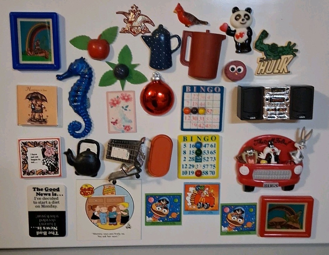 Lot Of 28 Vintage 80s 90s Refrigerator Magnets Acme McDonalds Hulk Kitchen Fruit