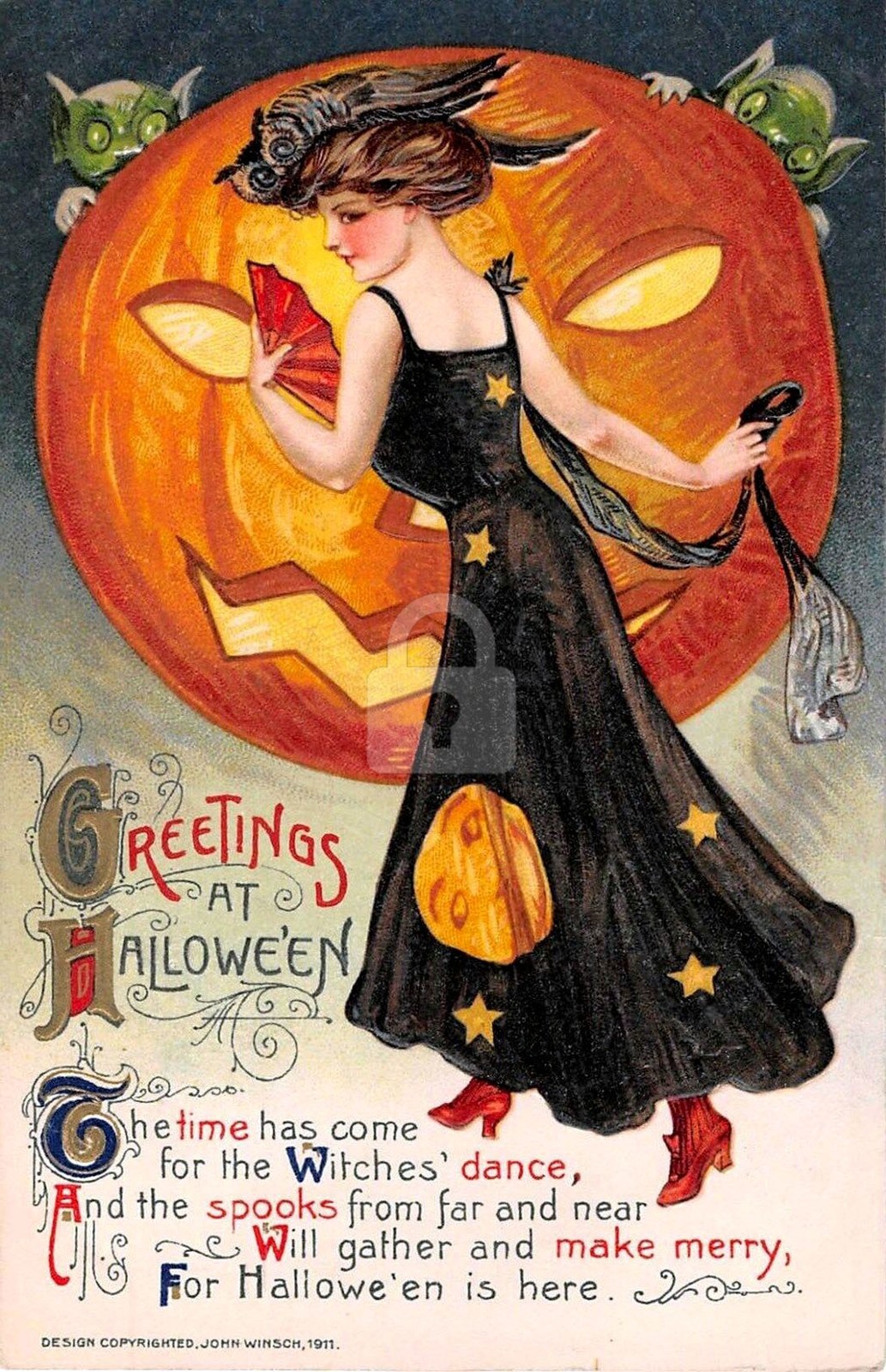 Halloween, Greetings at Halloween Vintage Reproduction Postcard