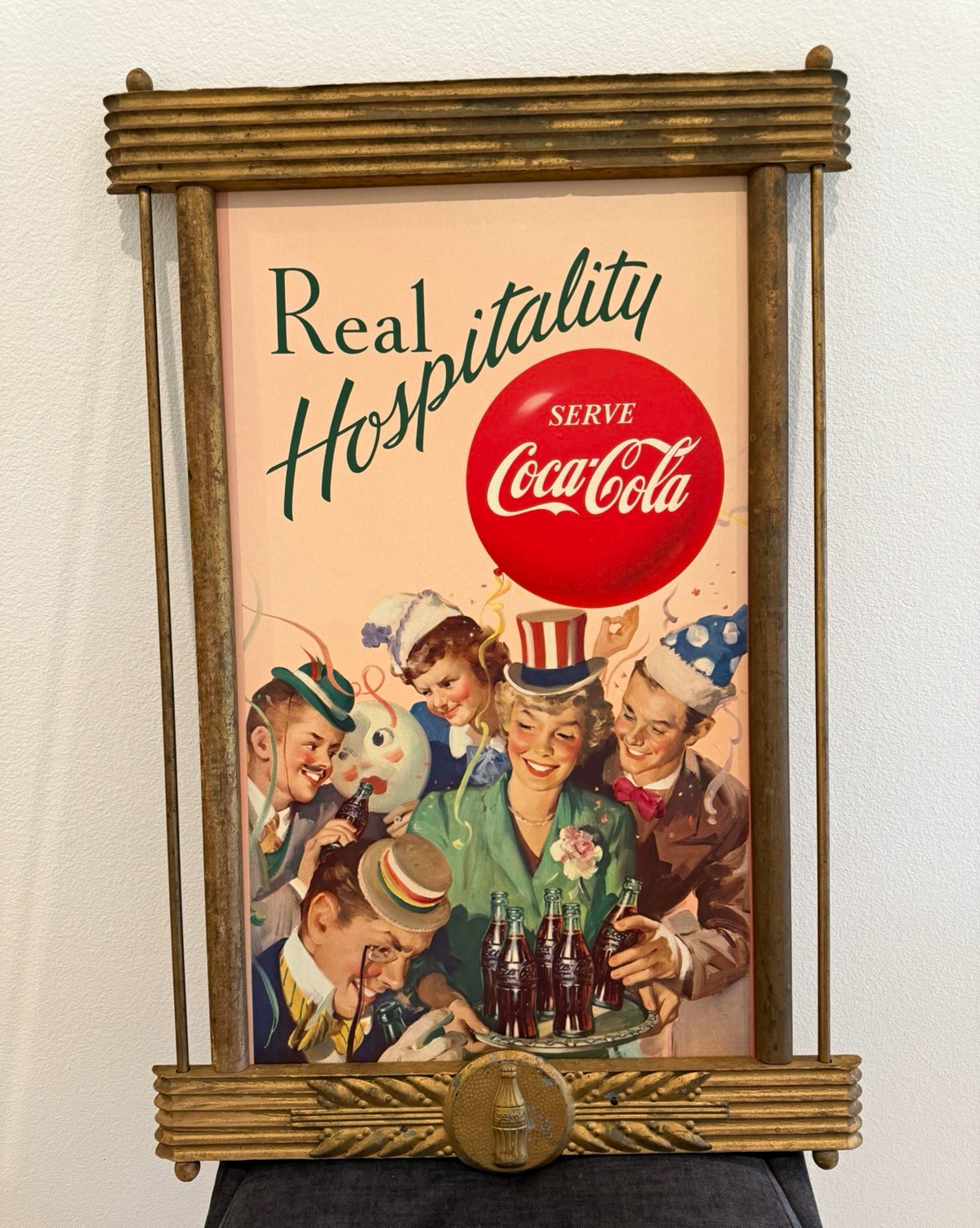 Coca-Cola 1952 Vintage Cardboard Real Hospitality (beautiful color) w/ frame