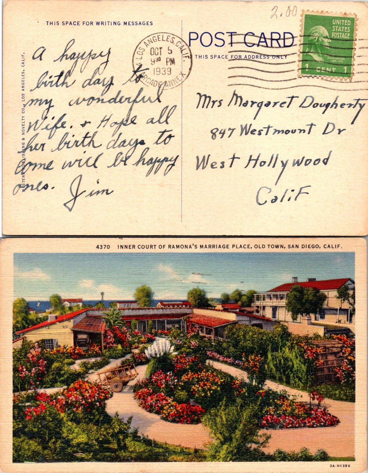 Vintage California Old Town San Diego Postcard Used 50980