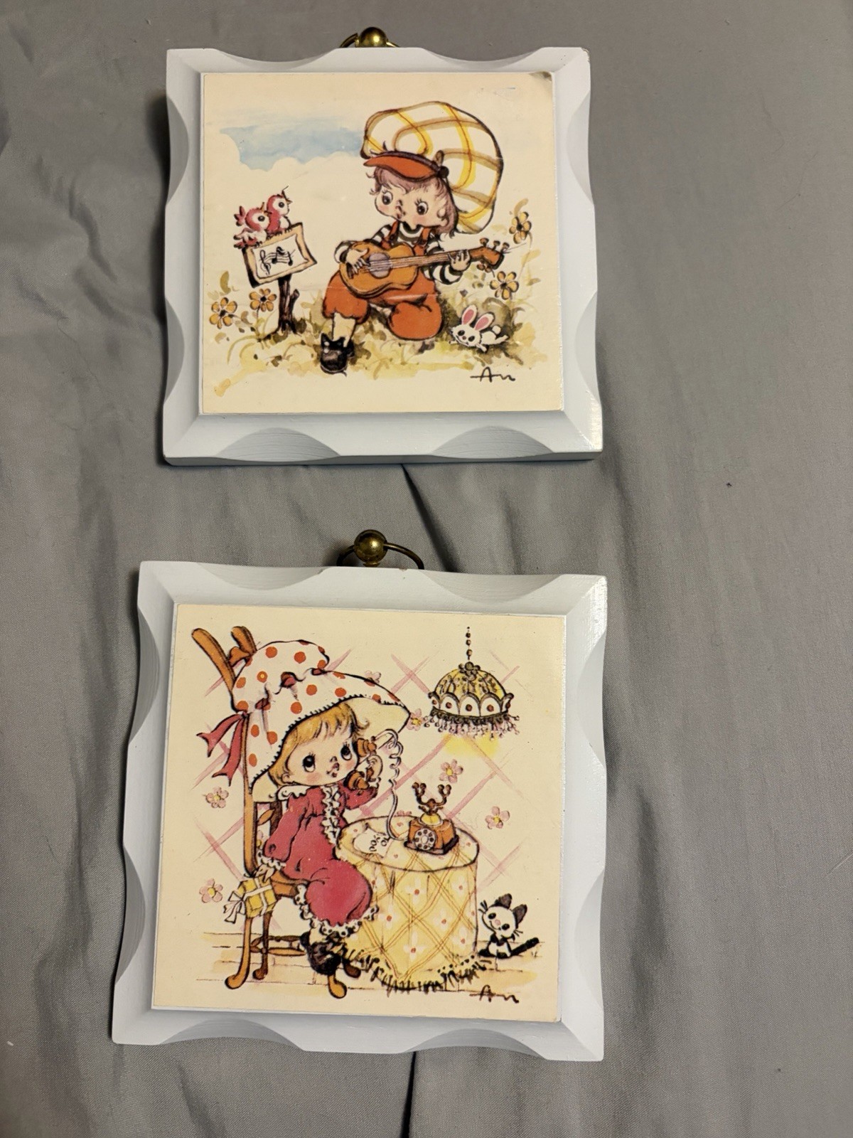 Homco Vintage Home Interiors Wood Cute Girl Boy Wall Hanging Plaques 5\
