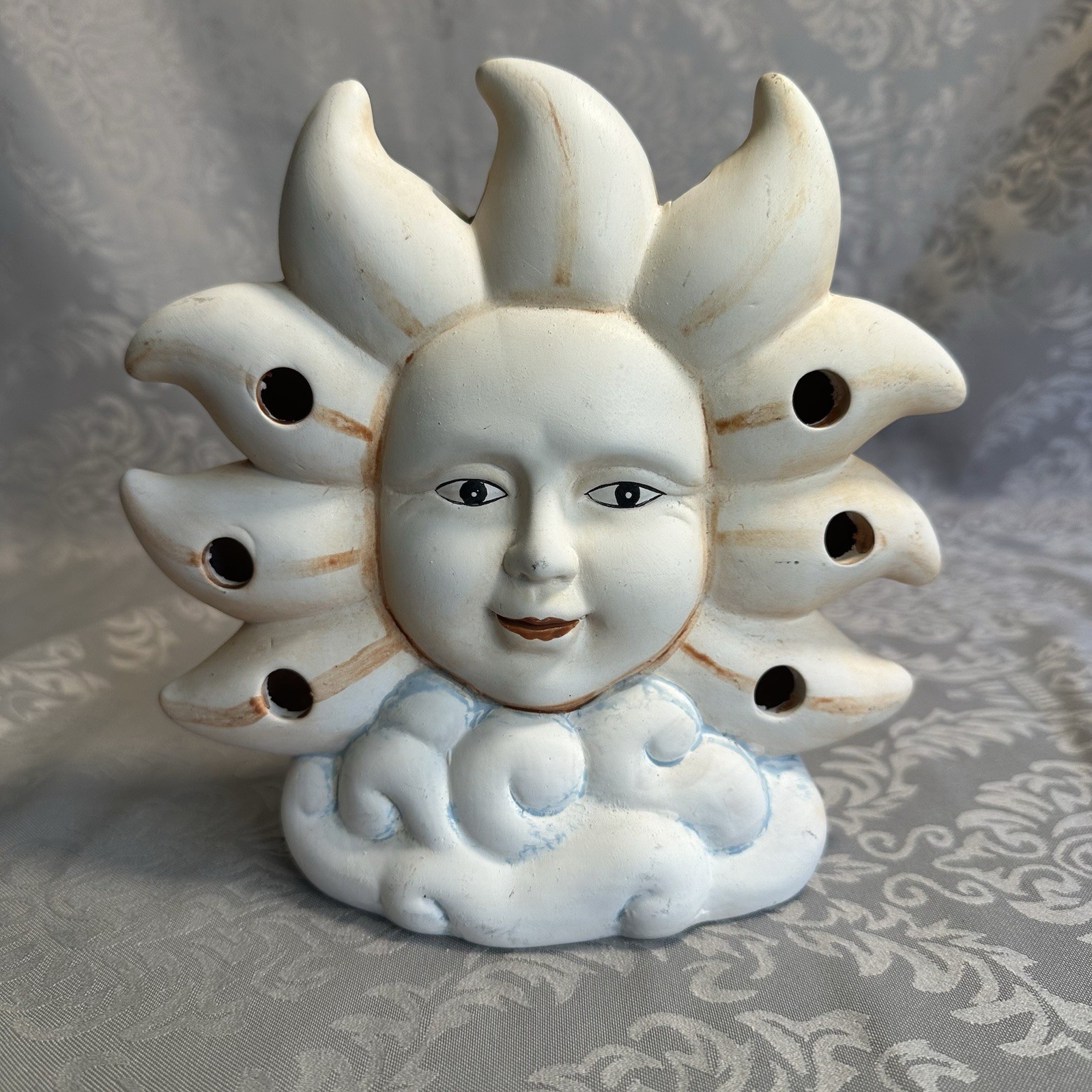 Vintage Celestial Sun Face Ceramic Candle Holder Y2K Astrology Whimsical 7”