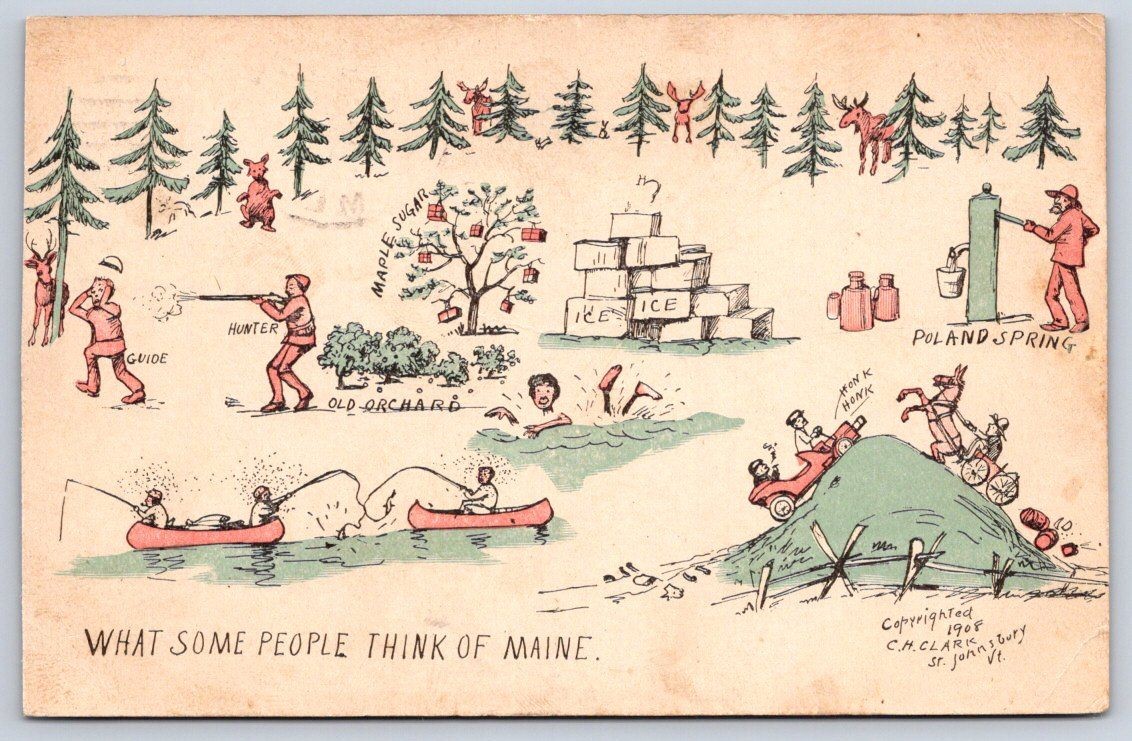Fryeburg Antique Maine Postcard What Some People Think of Maine Humor 1908