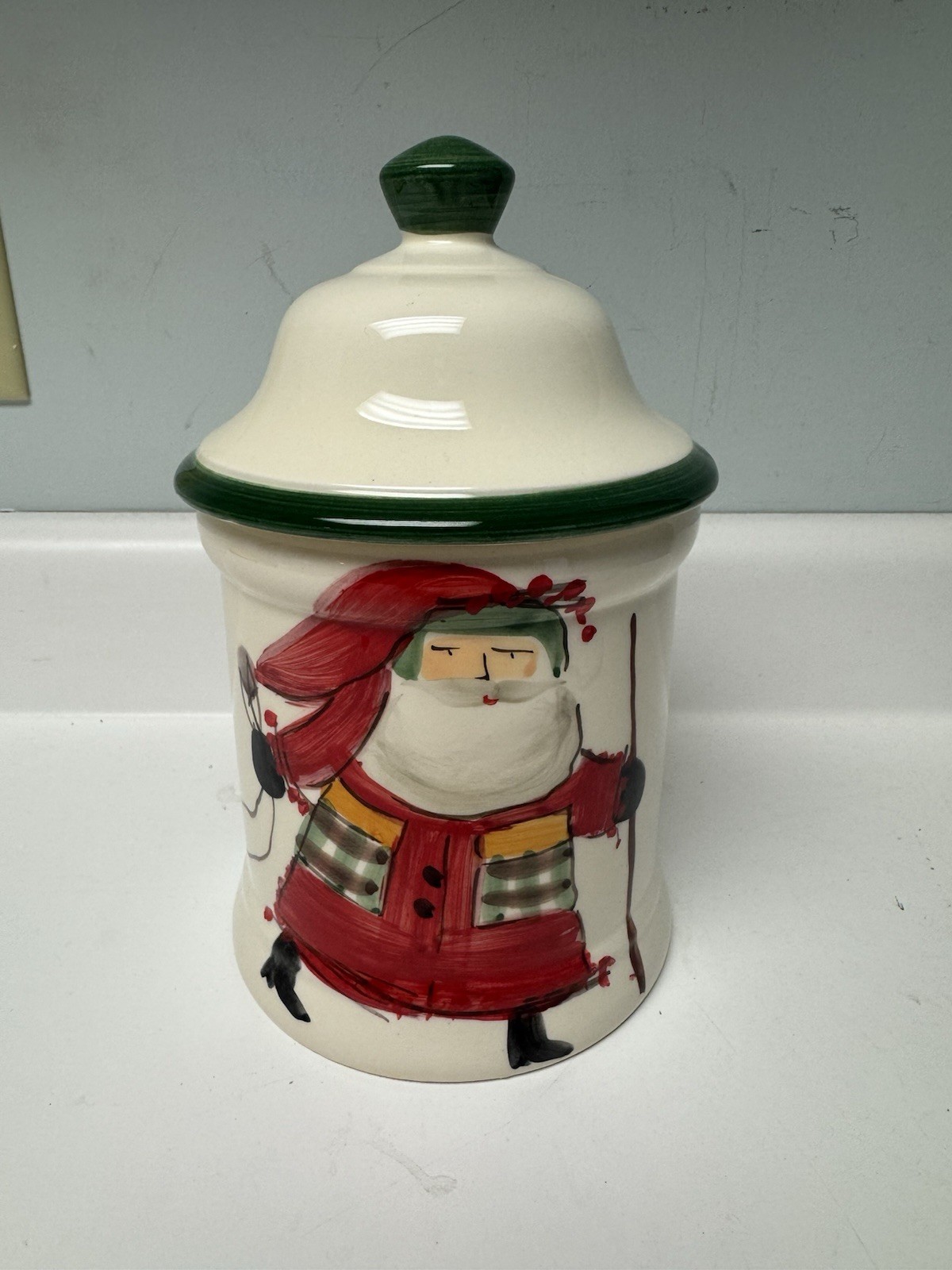 Vintage 1990\'s Vietri Old St Nick Biscotti Jar-NEW, 10 3/4\