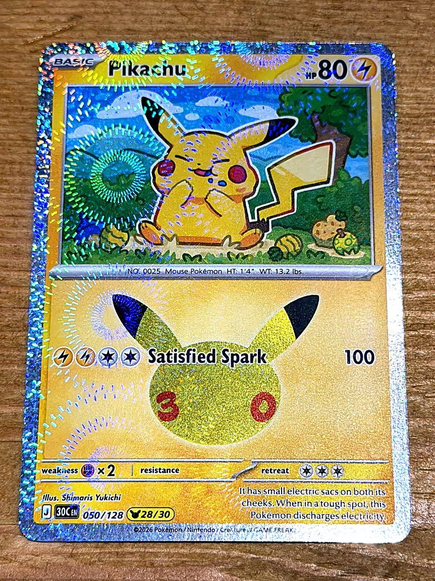 Pokémon TCG Pikachu 050/128 (28/30) Holo Pikachu Rare ME 30th Celebration NM